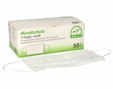 Mundschutzmasken 3-lagig Vlies 9 cm x 17,5 cm weiss medizinisch & HACCP, 50 Stk.