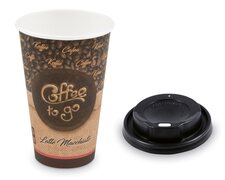 Kaffeebecher XL Latte Macchiato mit Trinkdeckel schwarz 400 ml 510 ml 100 Stk.