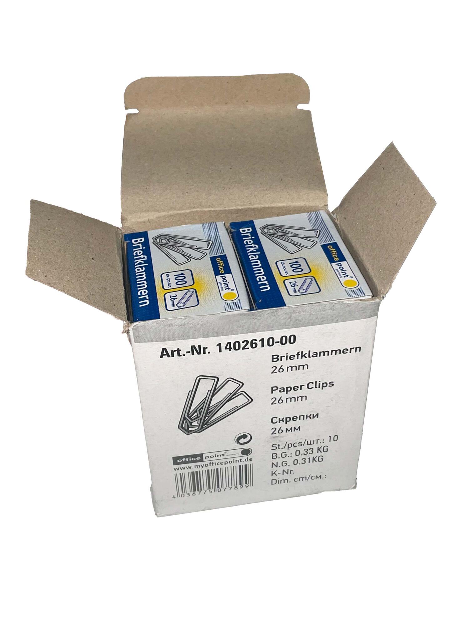 Broklammern Briefklammern silber verzinkt 26mm (10 packs je 100 Stk) = 1000 Stk.