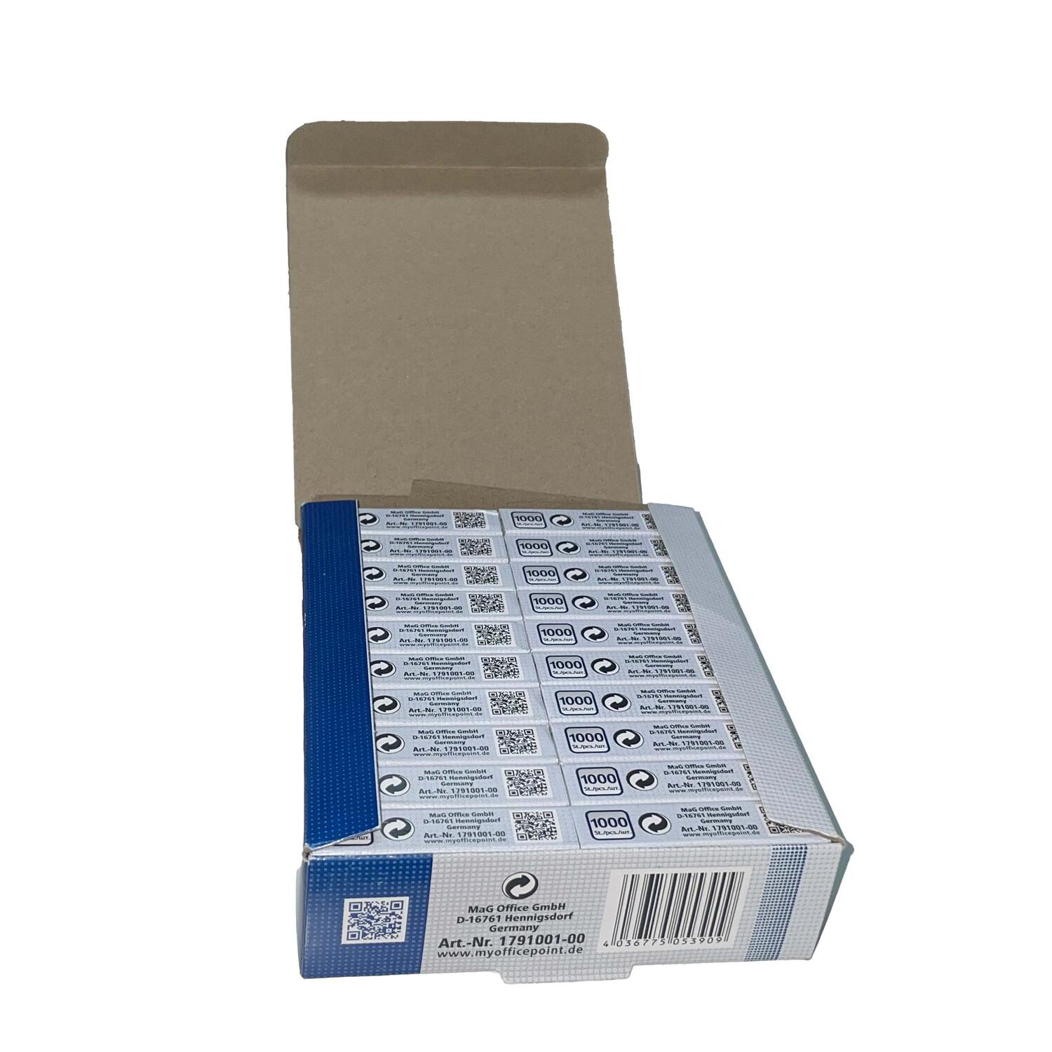 Heftklammern silber verzinkt N10 (20 packs je 1000 Stk) =  20000 Stk.