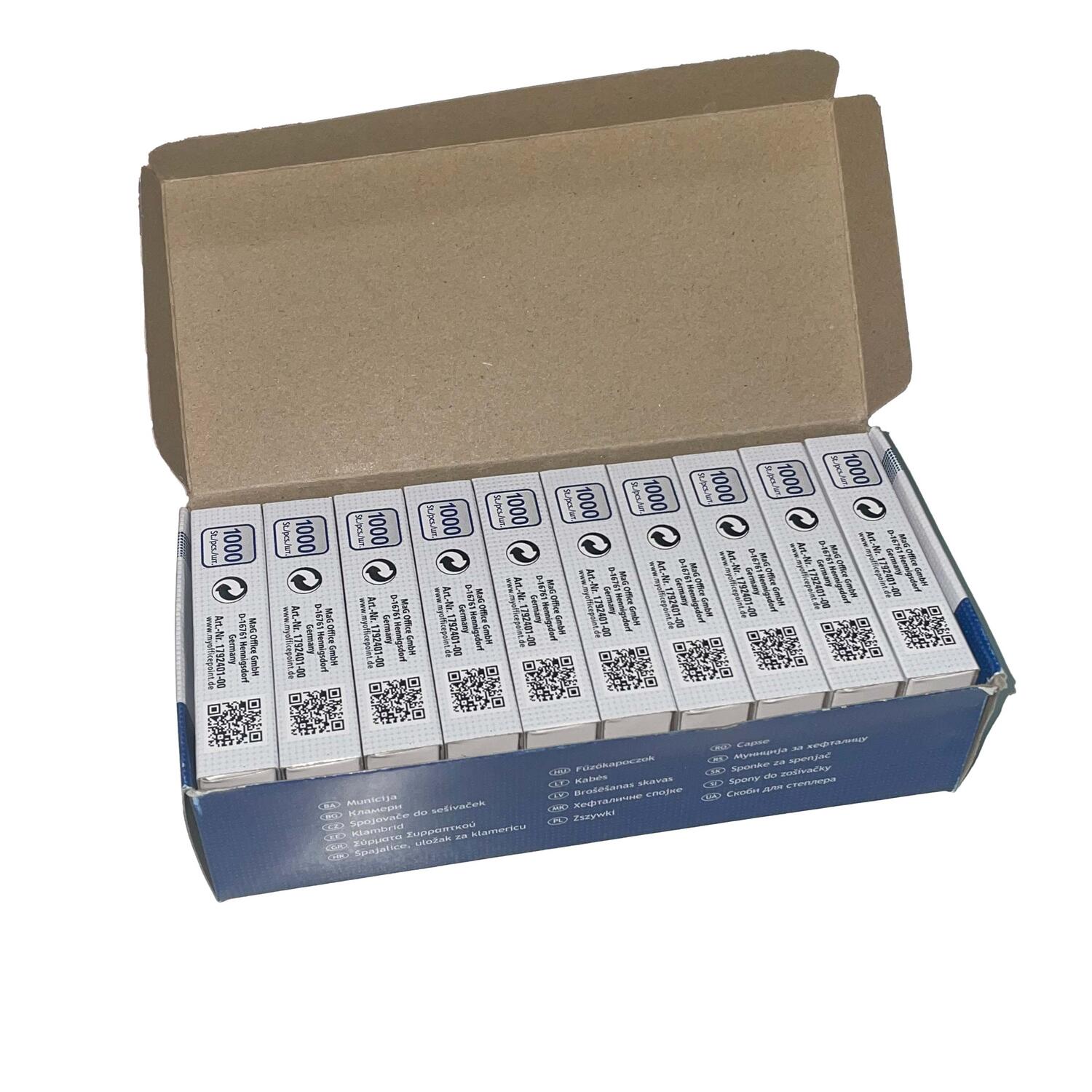 Heftklammern silber verzinkt 24/6 (10 packs je 1000 Stk) = 10000 Stk.