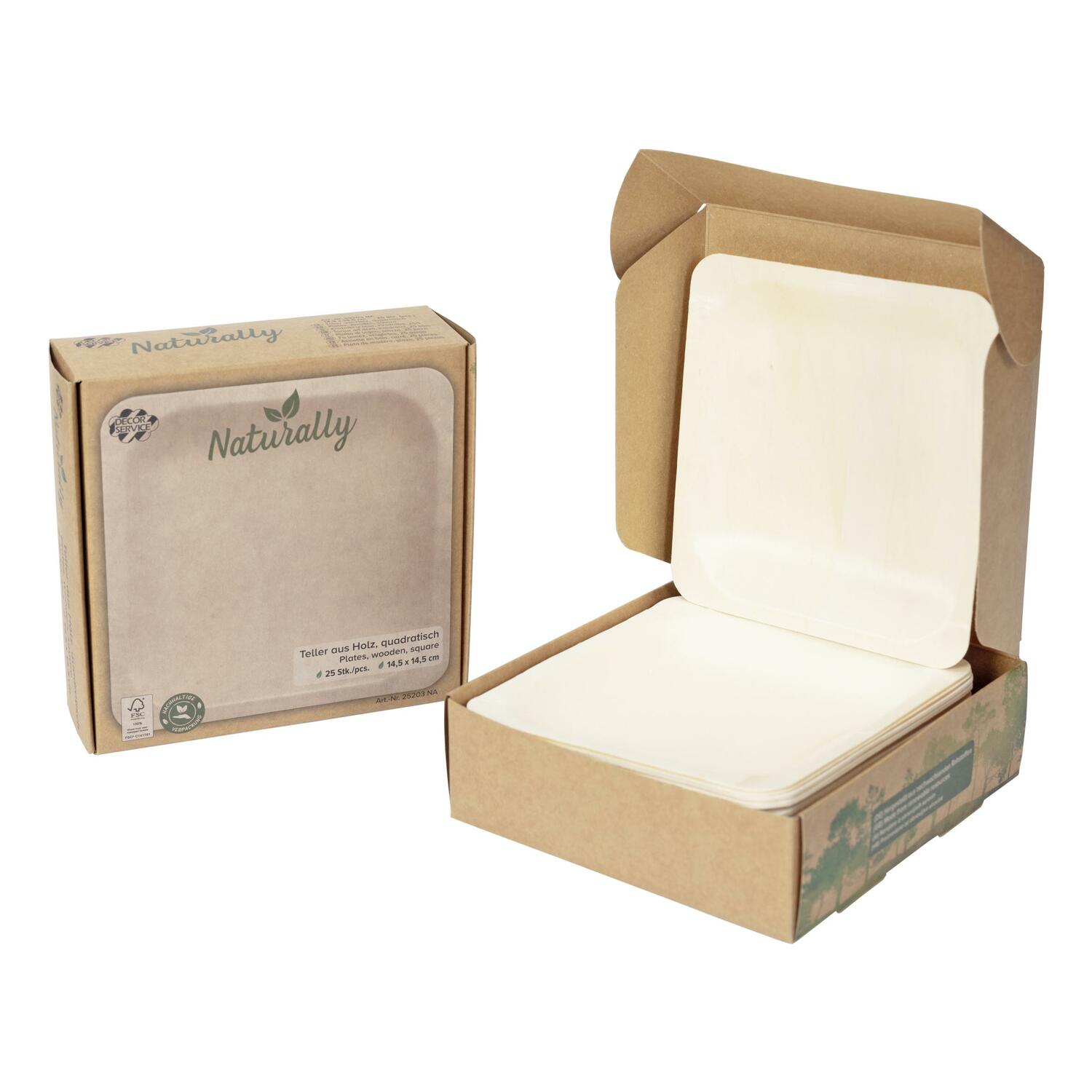 Holzteller Einwegteller aus Pappelholz quadratisch 14.5x14.5cm FSC�, 25 Stk.