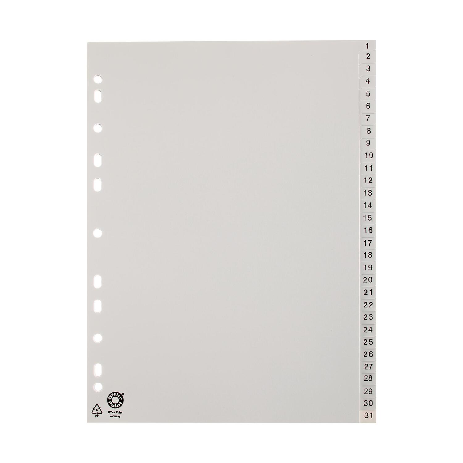 Ordnerregister A4 Blanko, 31 Registerbltter nummeriert, grau