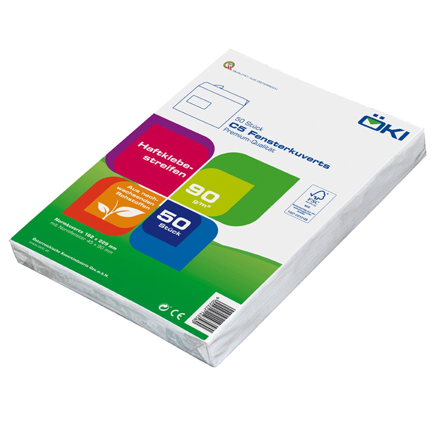 �KI Fensterkuvert C5 162x229mm wei�, 90 gr. Haftstreifen, 50 Stk.