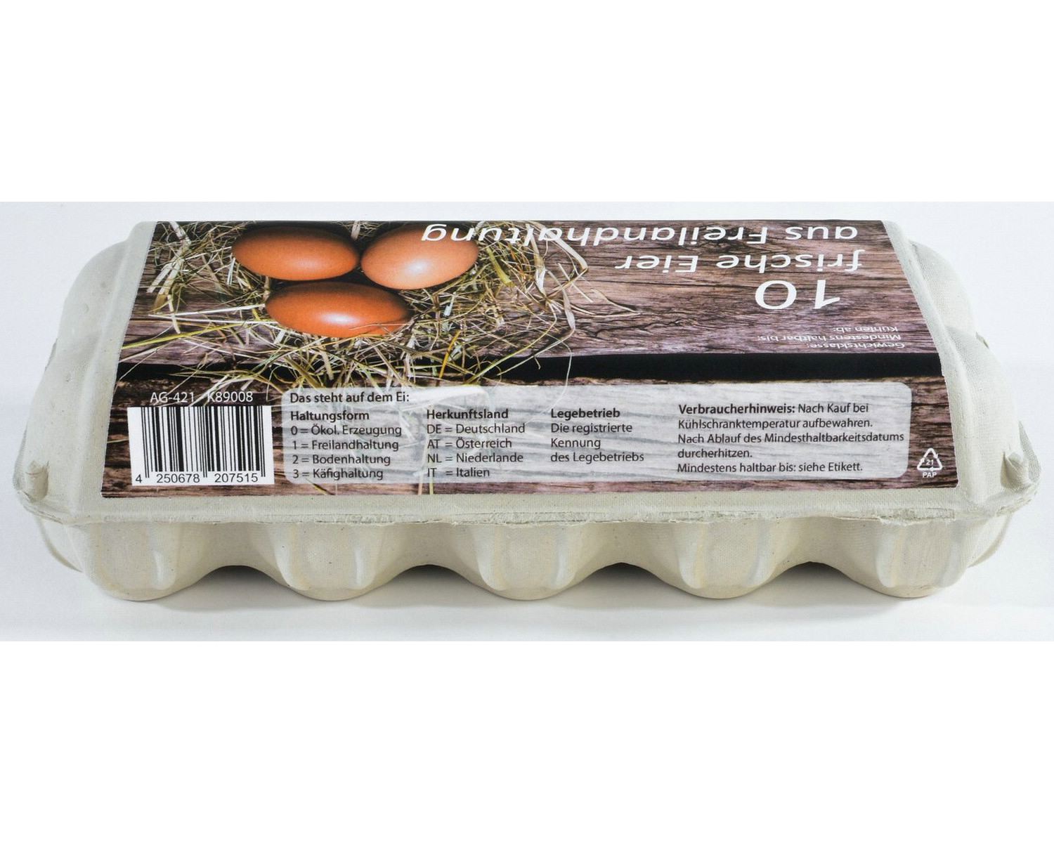Eierverpackungen fr 10 Eier Freilandhaltung, wei, 154 Stk., fr S, M, L