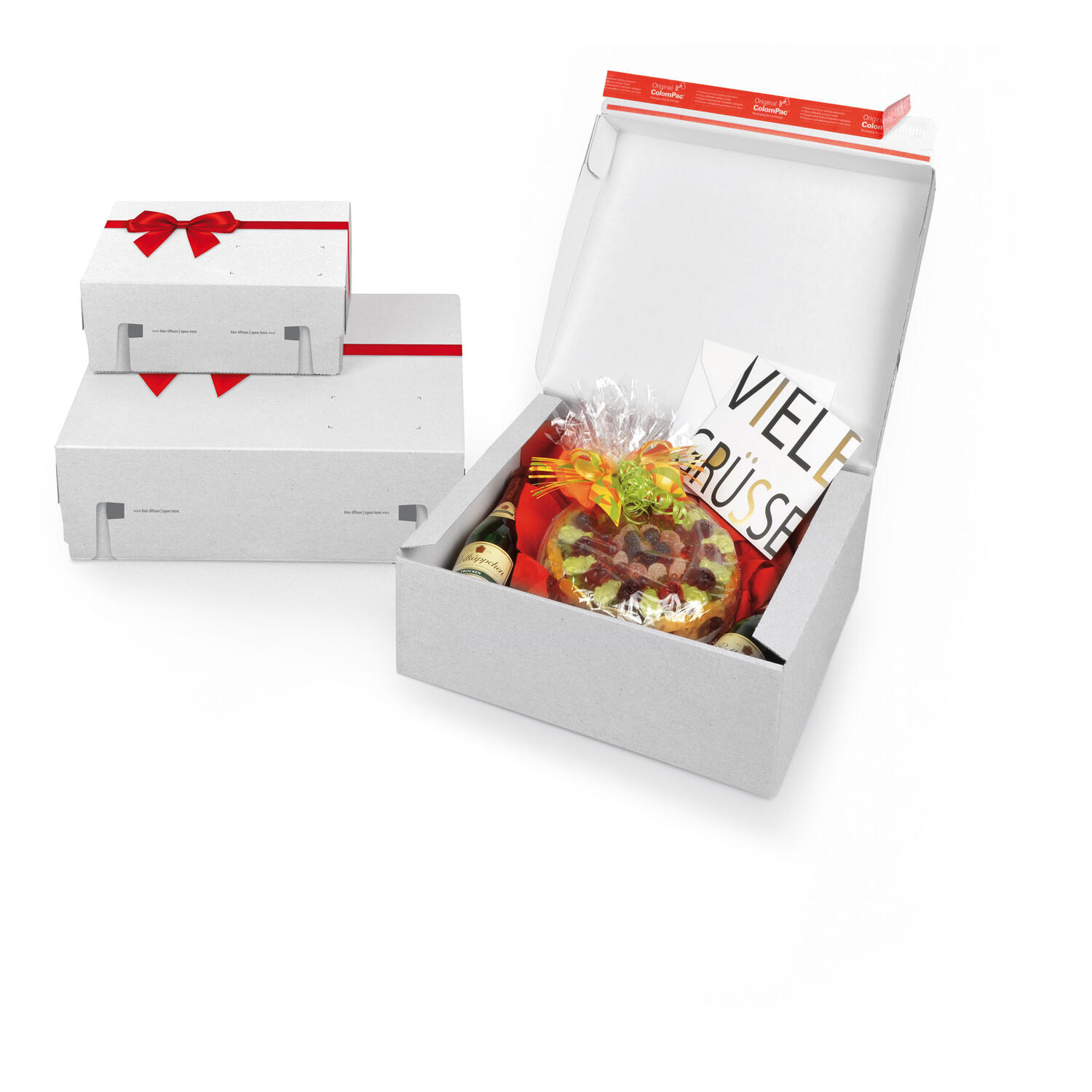 ColomPac Geschenkbox 250 x 177 x 96mm Selbstklebeverschluss & Aufrei�faden offsetbedruckt wei�