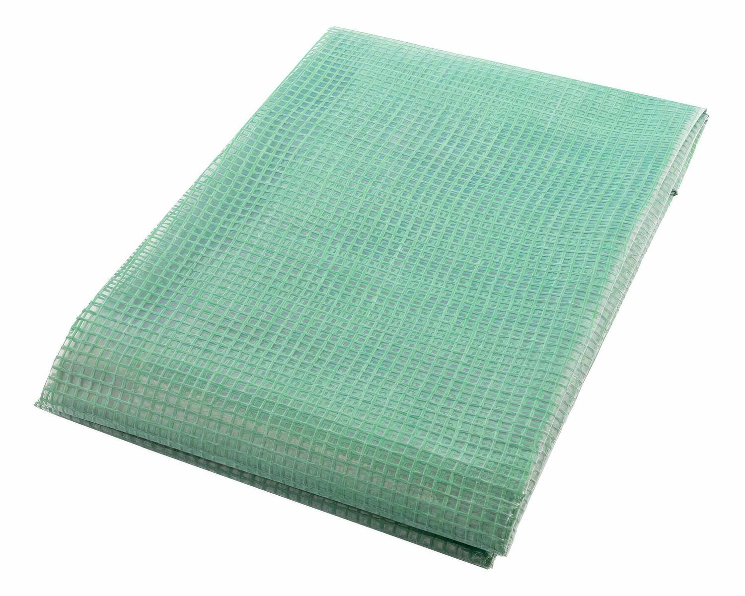 Gitterplane 6,00 x 15,00 m transparent mit grnem Gitter 250 g/m mit Nagelrand verstrkt gefaltet UV-stabil