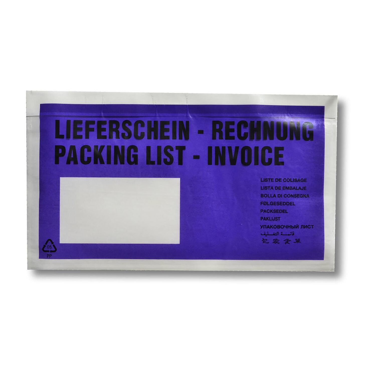 Dokumententaschen Begleitscheintaschen *Lieferschein/Rechnung* violett, DIN Lang, 1000 Stk.