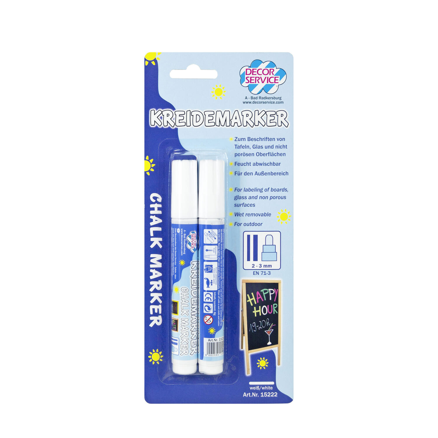 Kreidemarker wei�, Schreibbreite 2-3mm, 2 Stk.