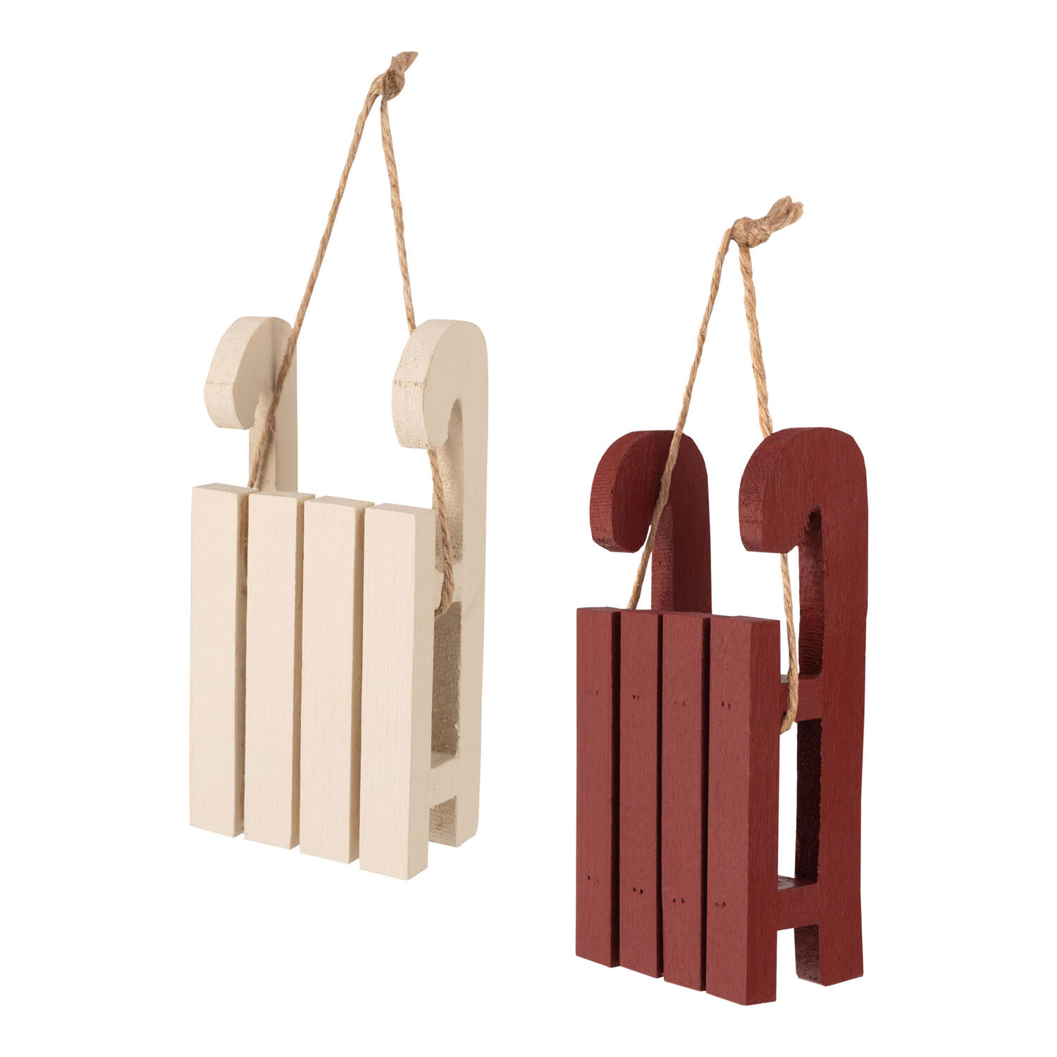 Christbaumdekor Christbaumschmuck Schlitten Holz weinrot / wei 9,5cm, 2 Stk.