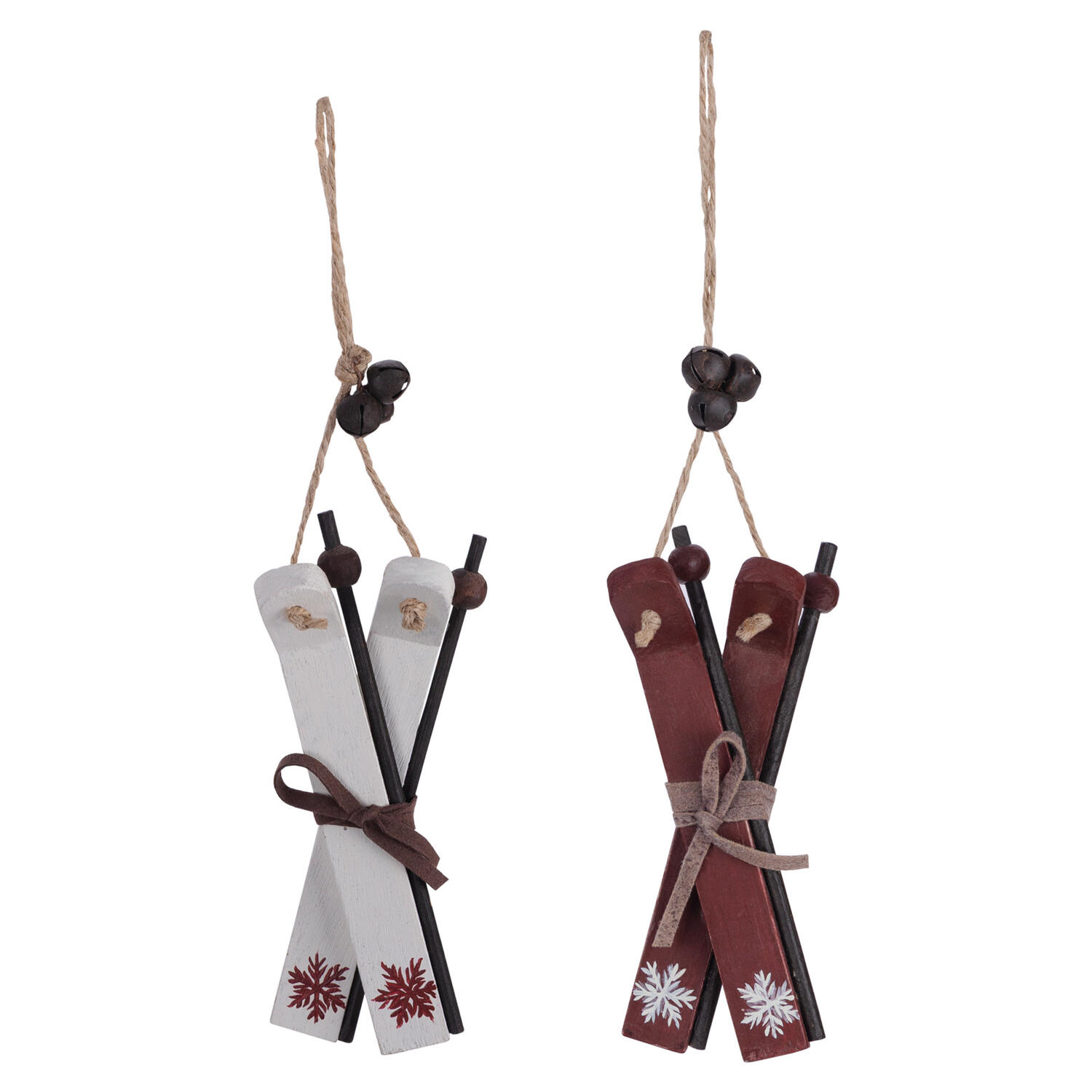 Christbaumdekor Christbaumschmuck Ski Holz weinrot / wei� 13cm, 2 Stk.