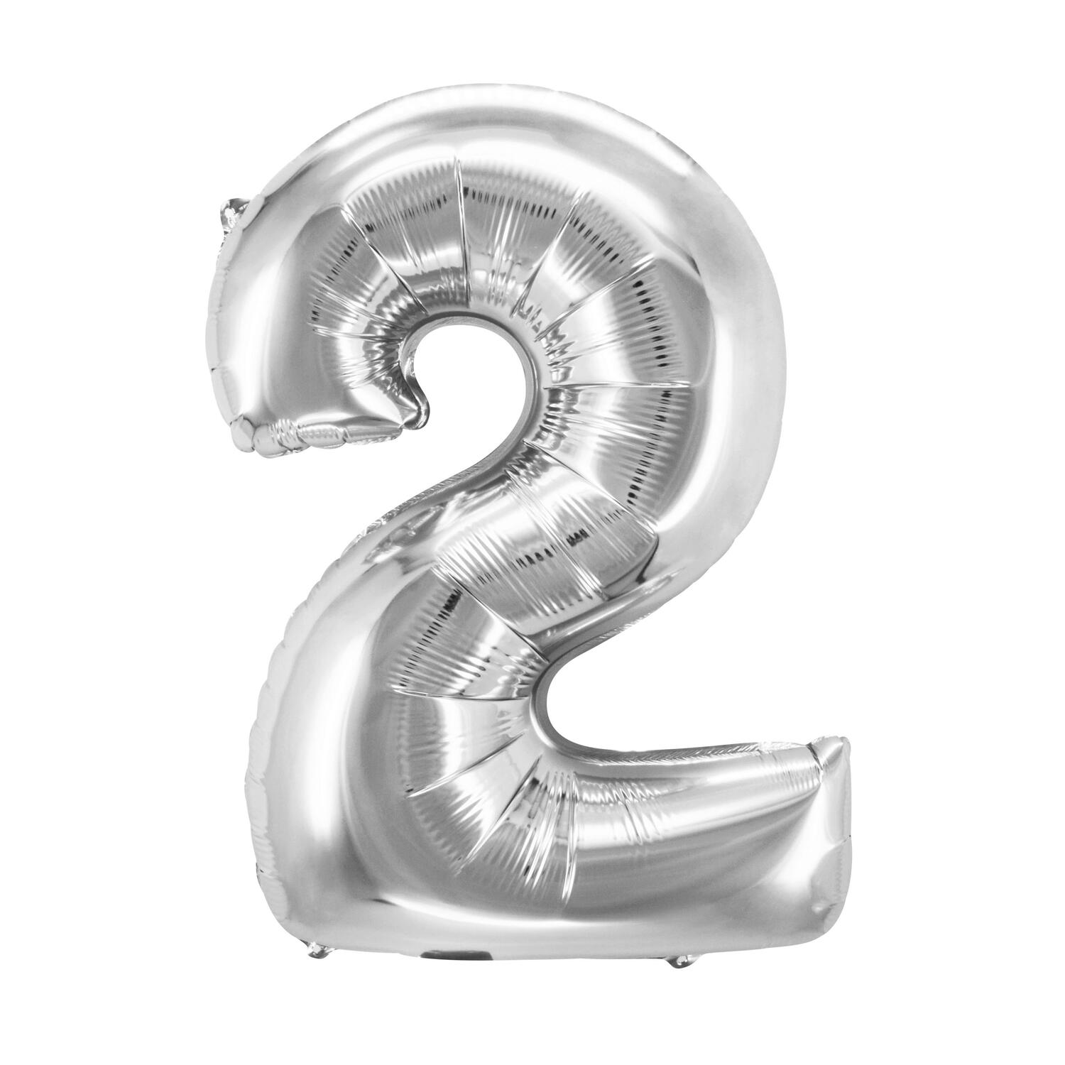 Folienballon Zahlenballon Zahl 2 silber ca. 83cm, 1 Stk.