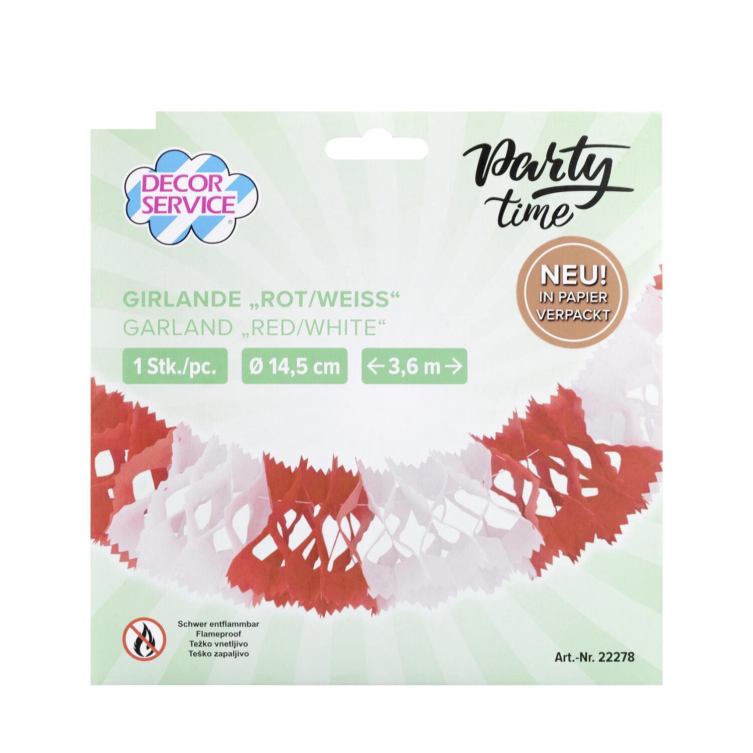 Girlande aus Papier rot/weiss schwer entflammbar �14.5cm 3.6m, 1 Stk.