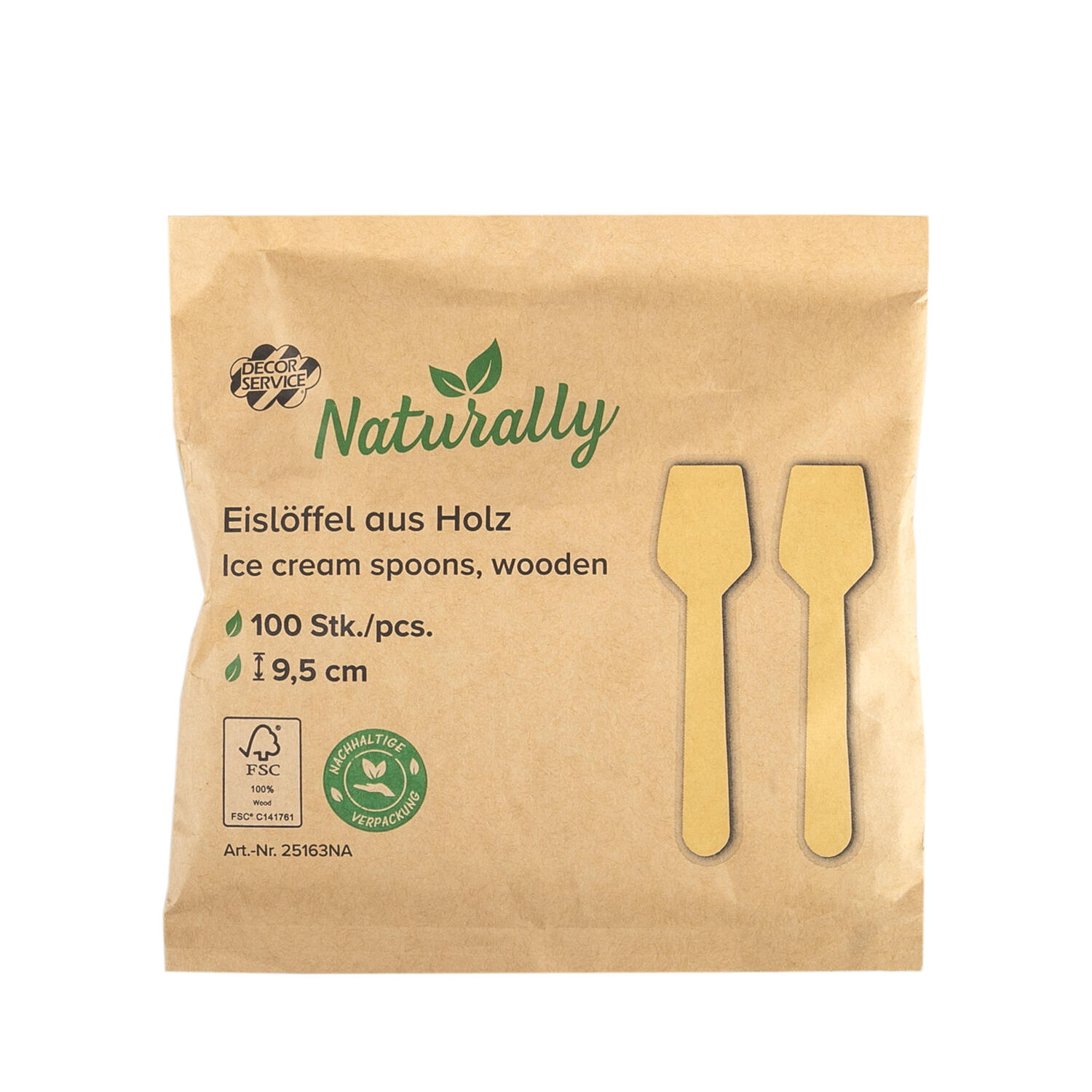 Eisl�ffel Einweg aus Holz, 9.5cm, 100 Stk.