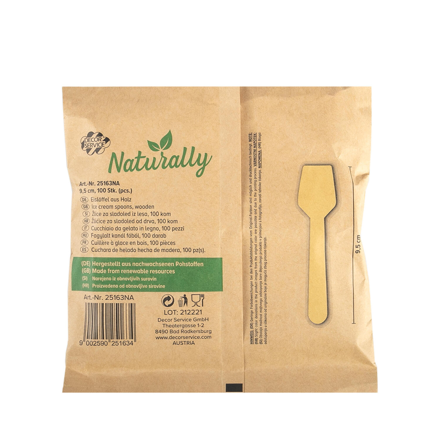 Eisl�ffel Einweg aus Holz, 9.5cm, 100 Stk.