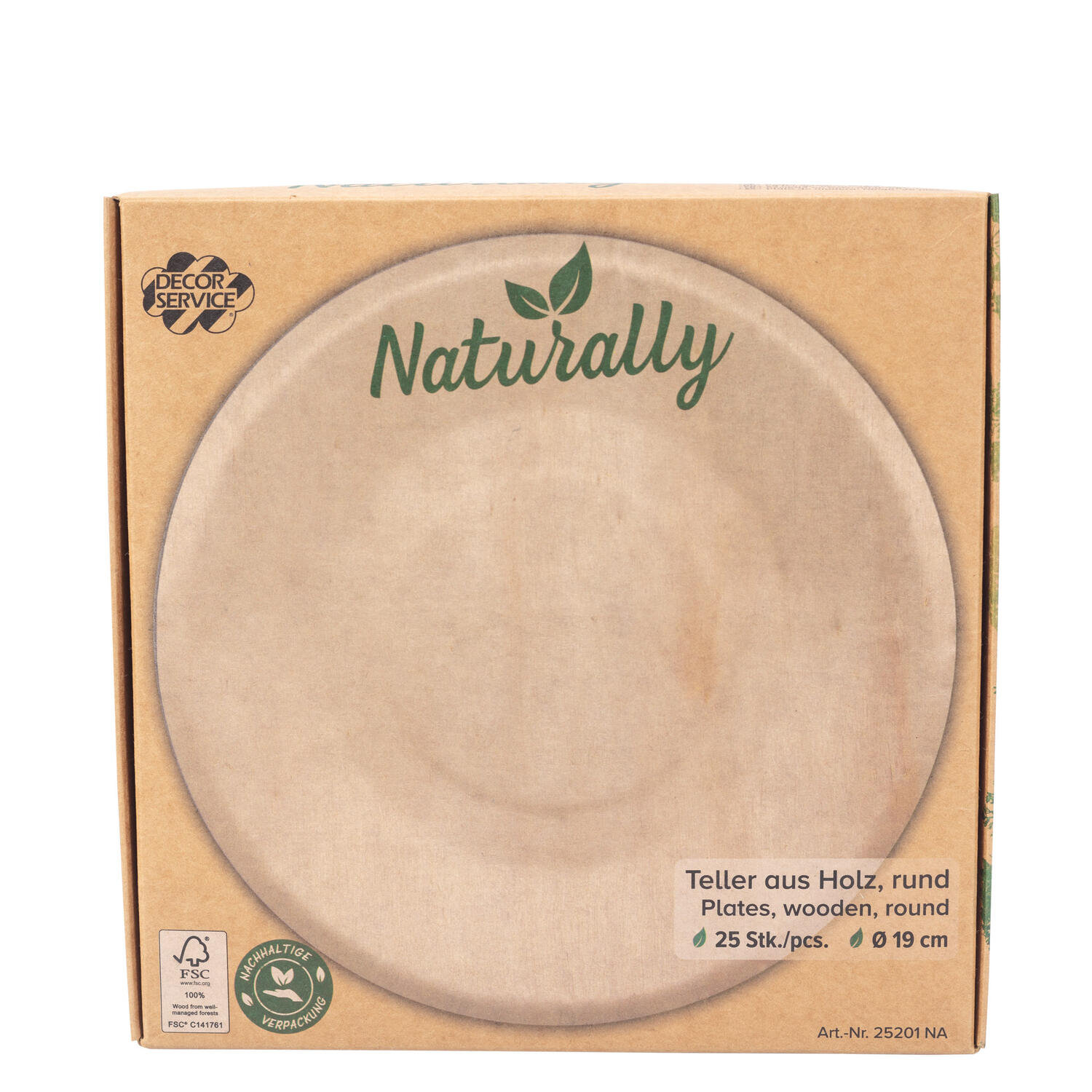 Holzteller Einwegteller aus Pappelholz rund �19cm FSC� nachhaltig, 25 Stk.