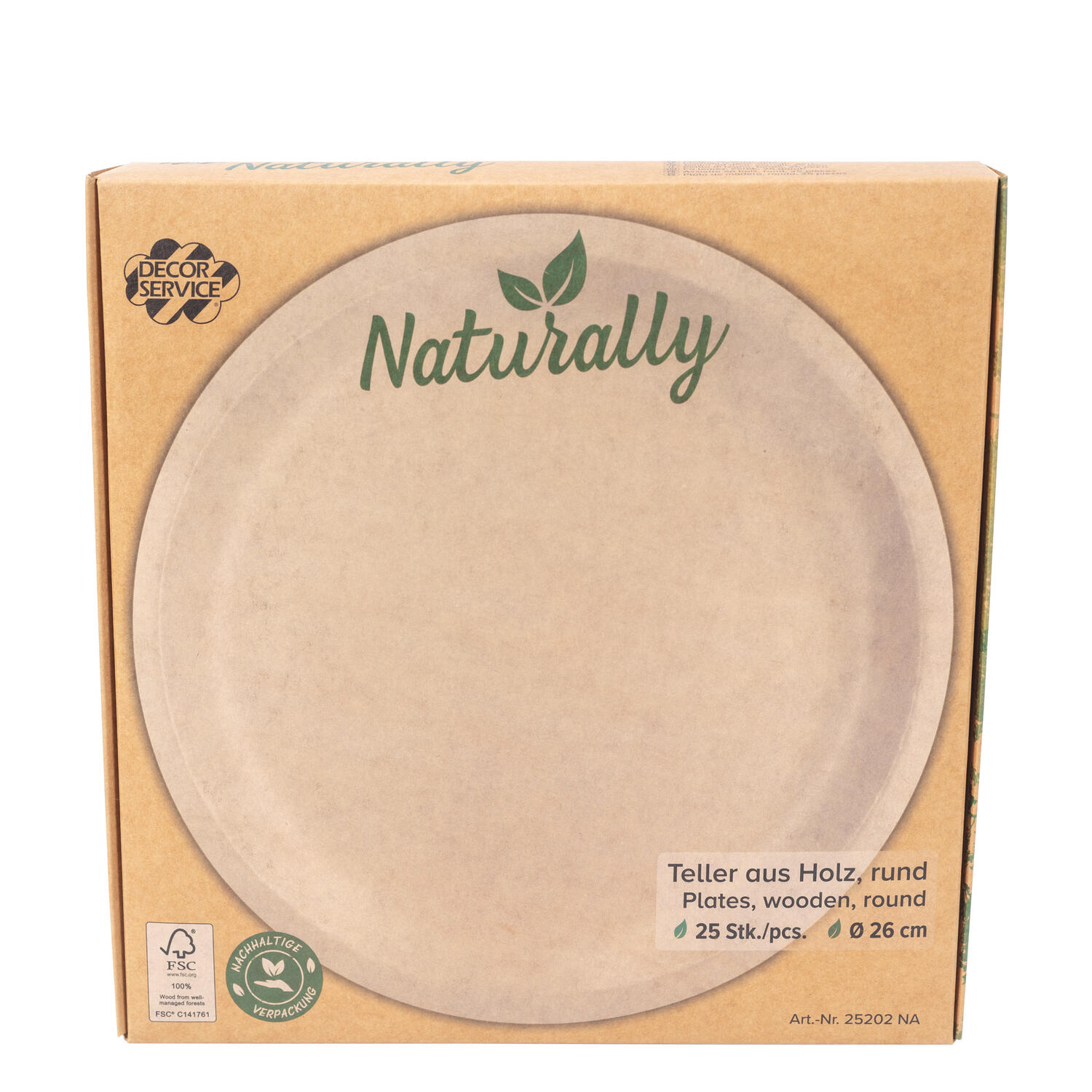 Holzteller Einwegteller aus Pappelholz rund �26cm FSC� nachhaltig, 25 Stk.