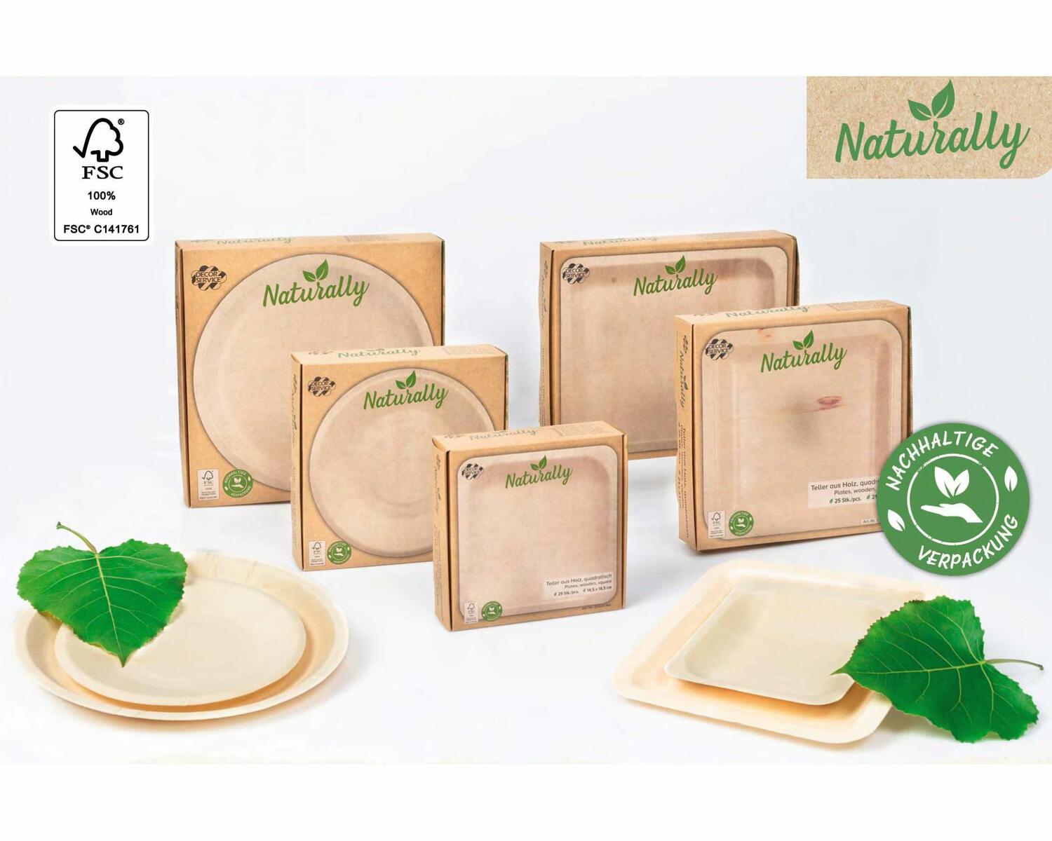 Holzteller Einwegteller aus Pappelholz rund �26cm FSC� nachhaltig, 25 Stk.