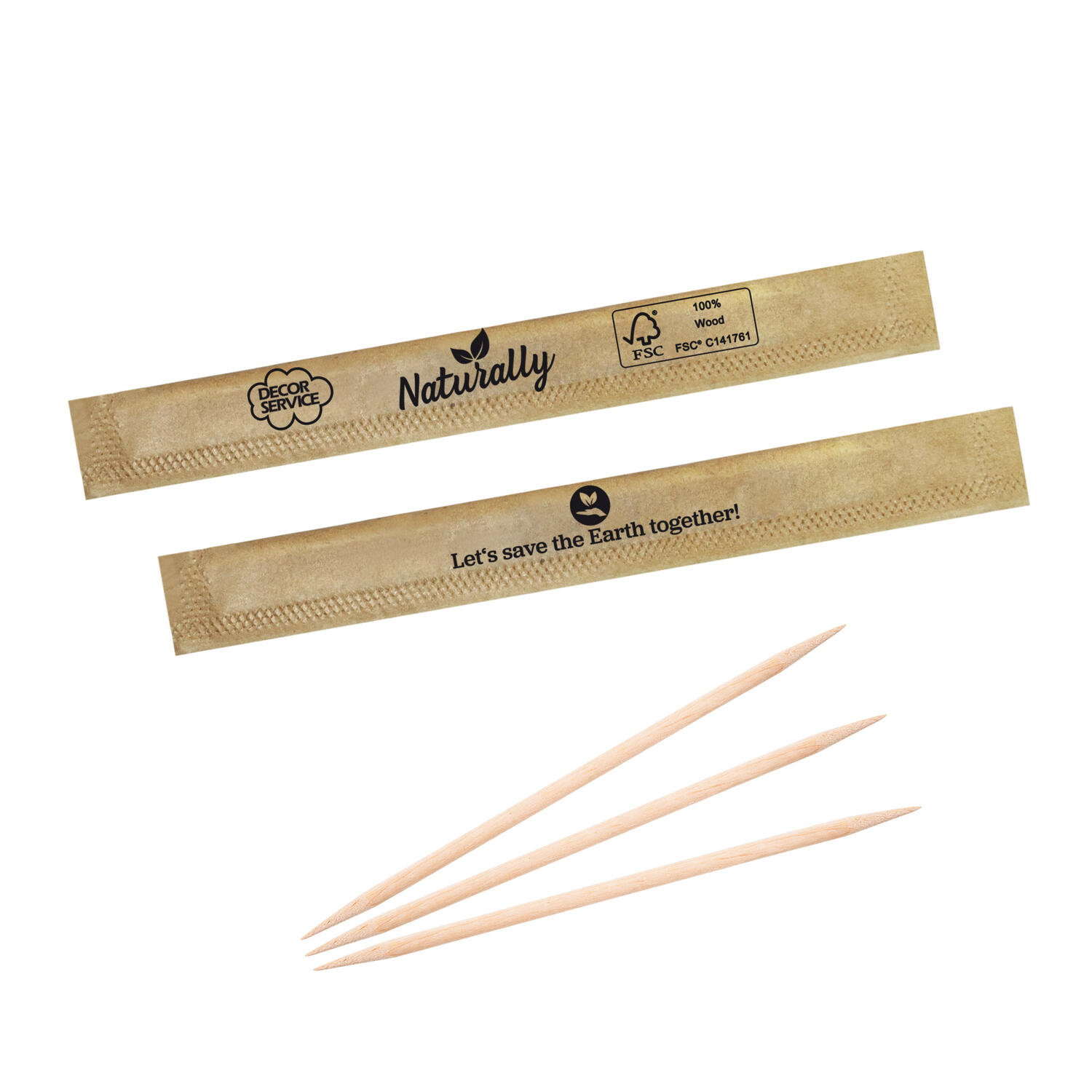 Zahnstocher aus Holz, rund, in ECO-Papier geh�llt, �2mm, 65mm, 1000 Stk.