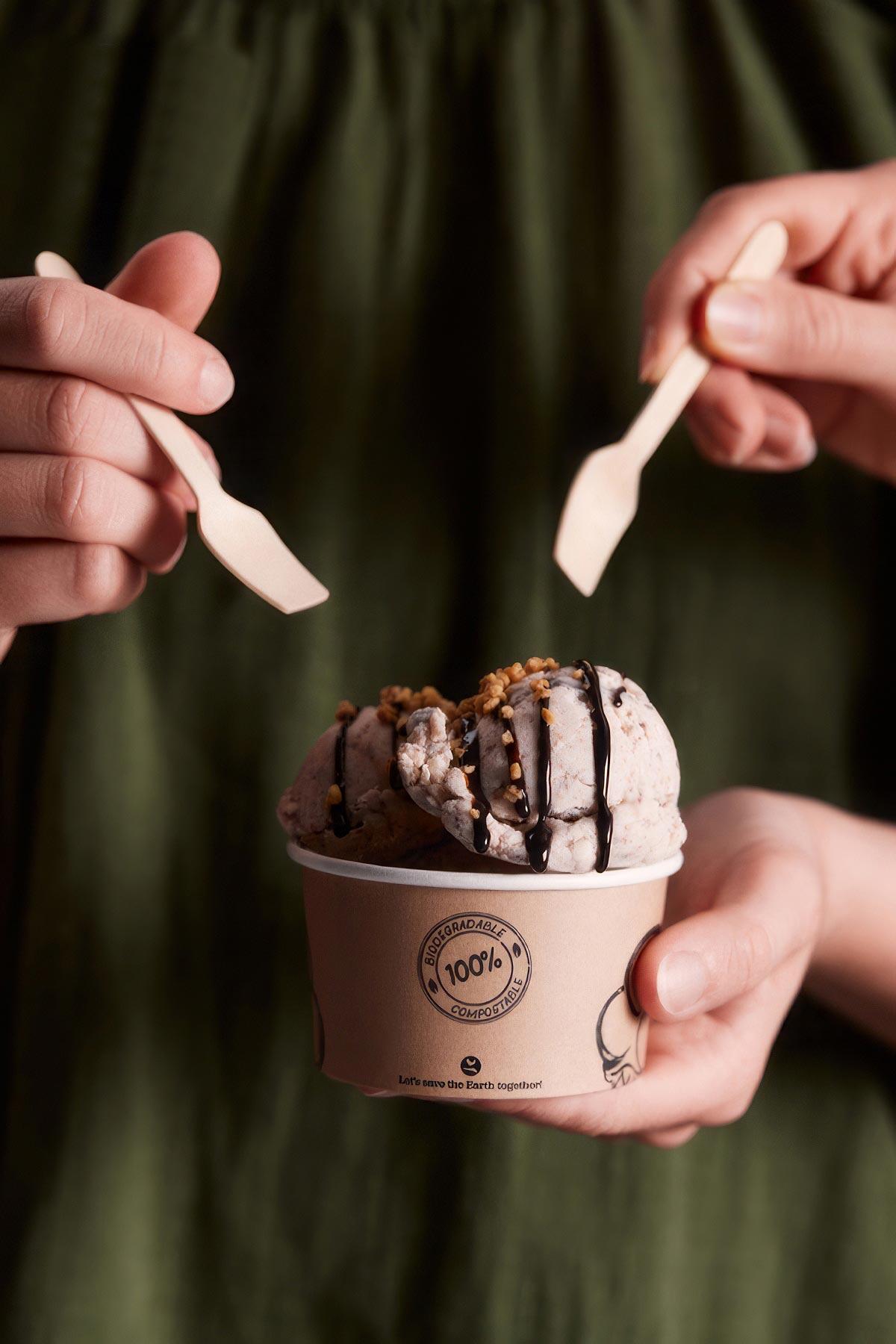 BIO Eisbecher aus Karton mit passendem Deckel 150ml �8.5cm, 50 Stk.