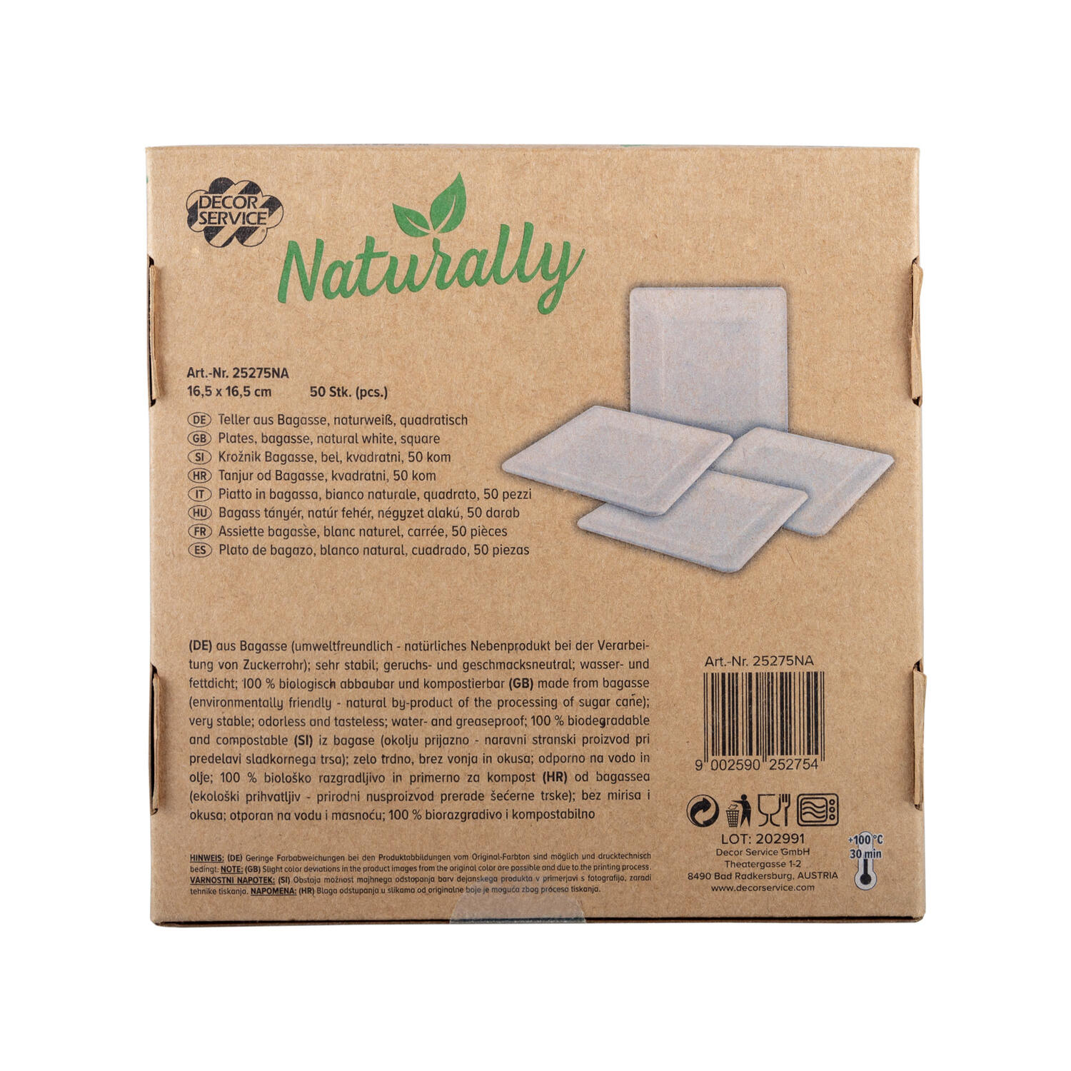 Teller�aus�Bagasse,�naturwei�,�quadratisch�16.5cm,�50Stk.