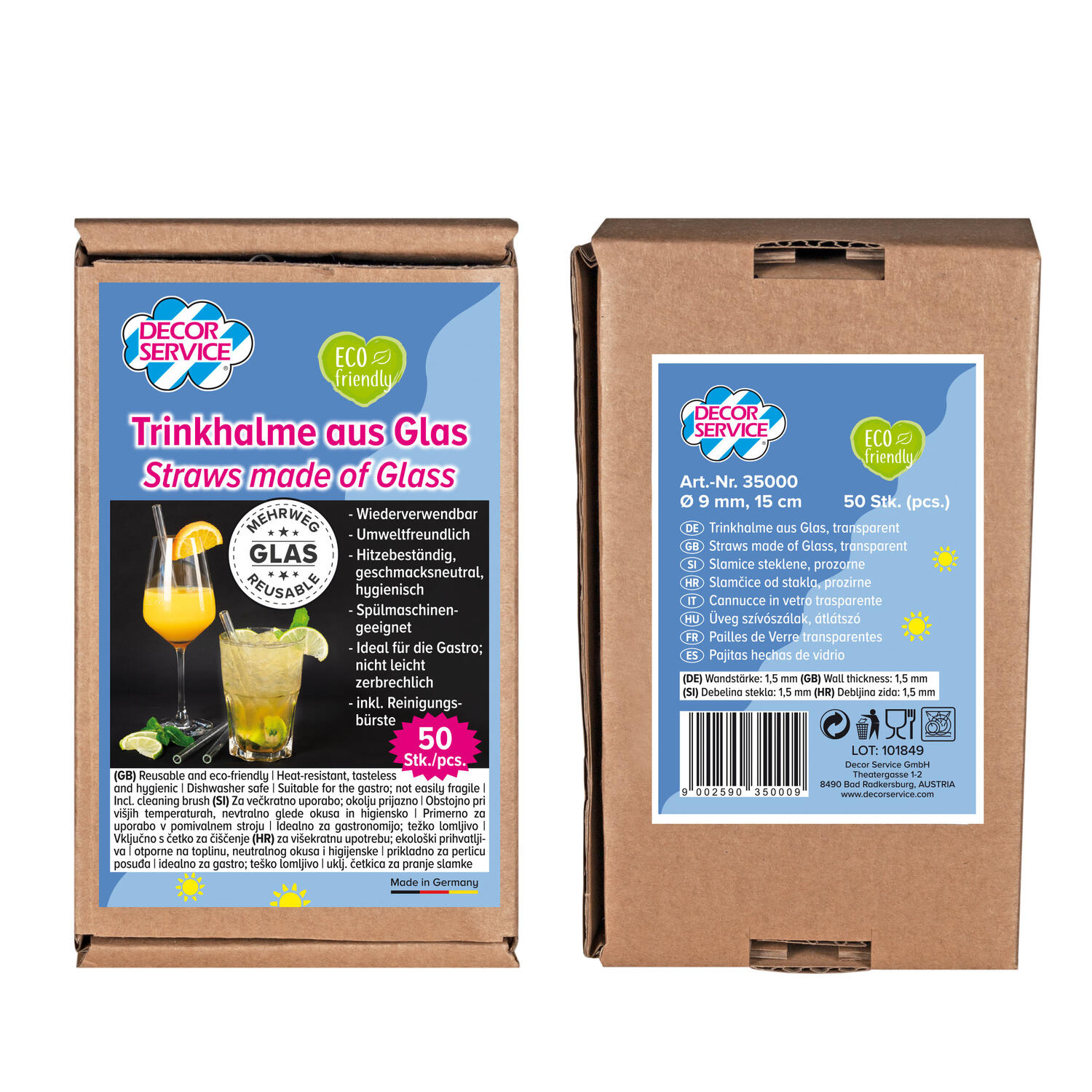 Trinkhalme aus Glas, transparent, �9mm, 15cm, 50 Stk.