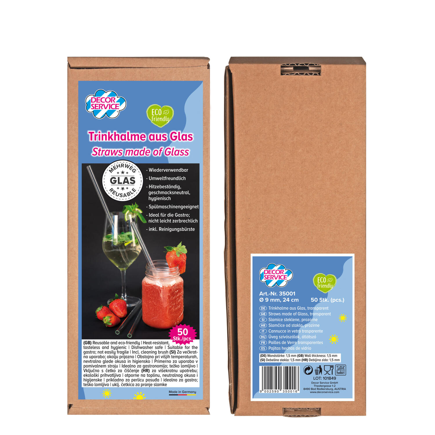 Trinkhalme aus Glas, transparent, �9mm, 24cm, 50 Stk.