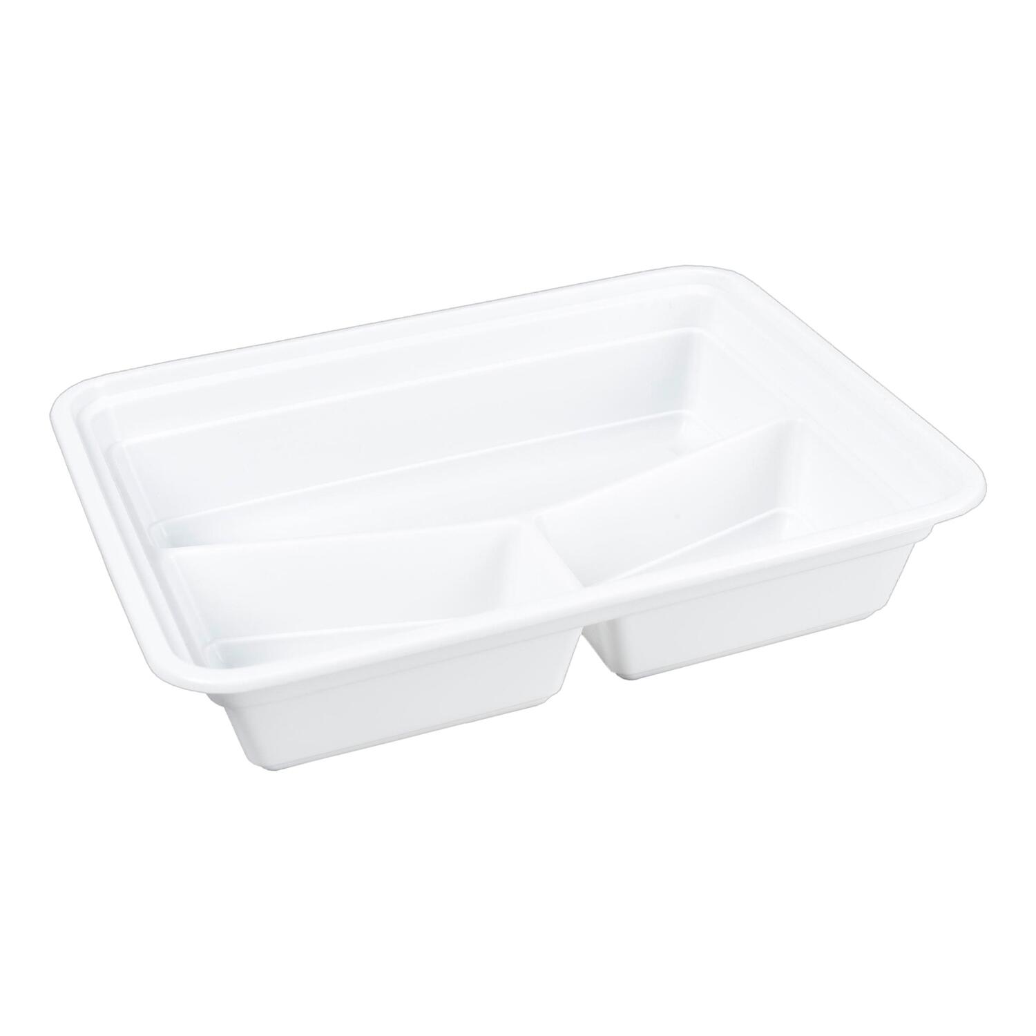 Mehrweg Men�boxen wiederverwendbar PP mit Deckel 3-geteilt wei� 23x18x6.5cm, 50 Stk.