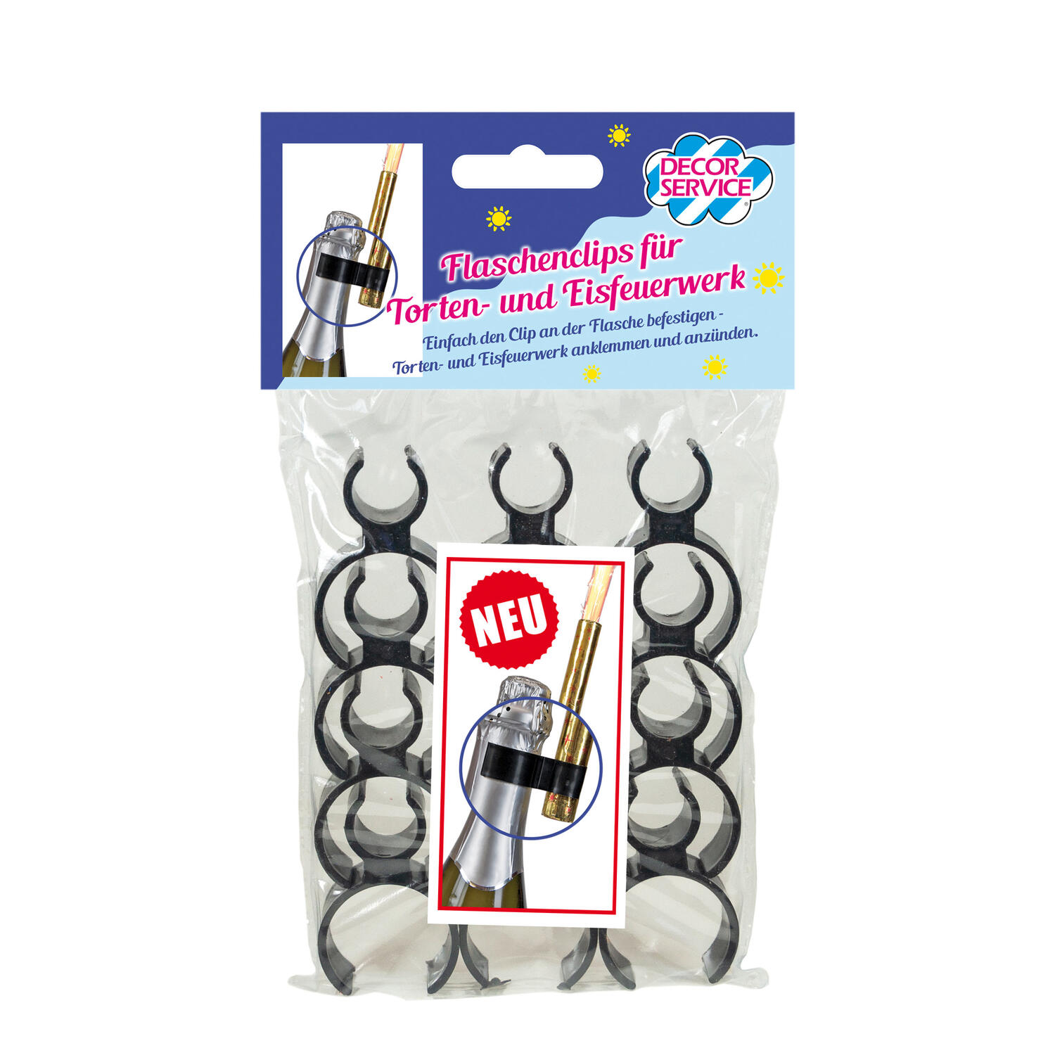 Flaschenclips f�r Torten- und Eisfeuerwerk, schwarz, 12 Stk.