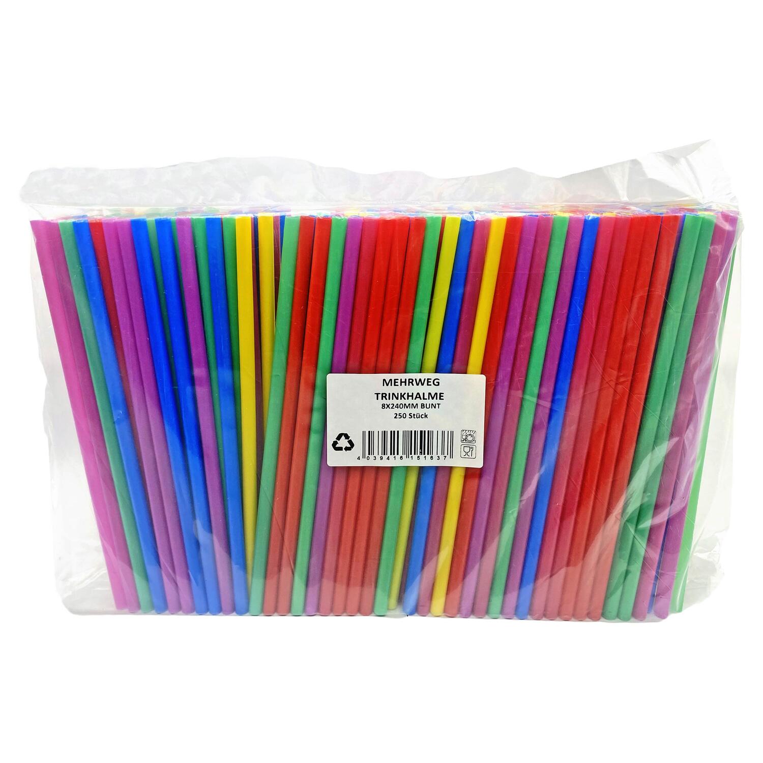 Trinkhalme Strohhalme Kunststoff PP Mehrweg bunt gemischt 240 mm � 8mm, 250 Stk.