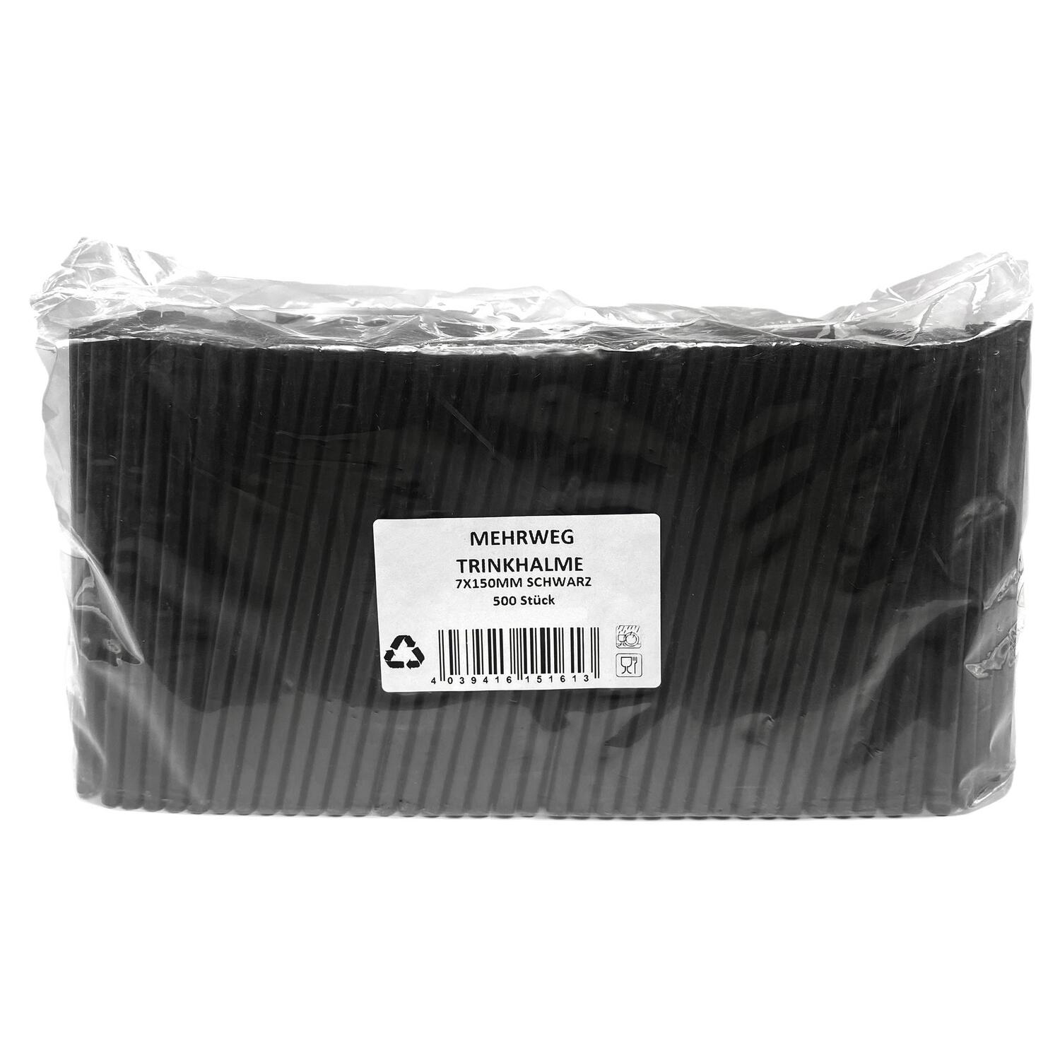 Trinkhalme Strohhalme Kunststoff PP Mehrweg schwarz 150 mm �7 mm, 500 Stk.