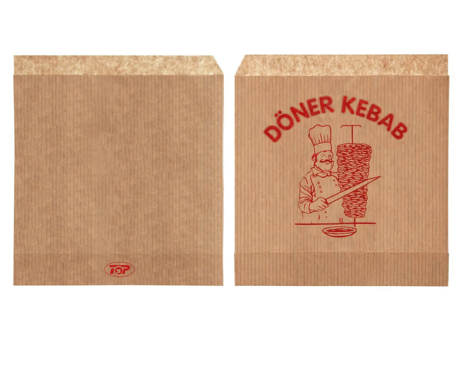 D�nerbeutel mit Aufdruck D�ner Kebab Kraftpapier braun 16x16 cm, 2000 Stk.