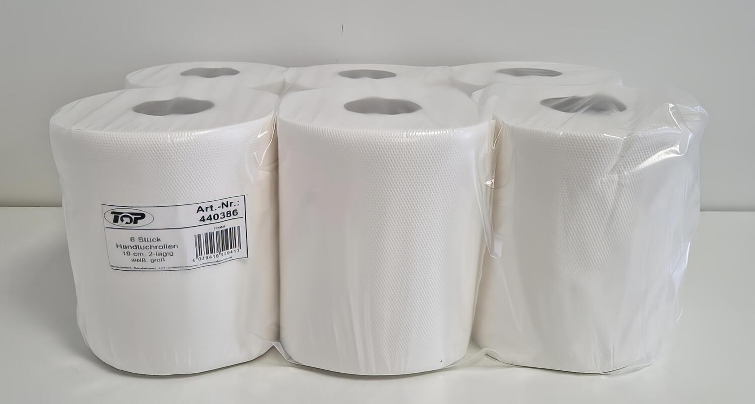 Papierhandtuchrolle 19cm fr Innen und Auenabwicklung 2 lagig aus 100% Cellulose, 6 Stk.