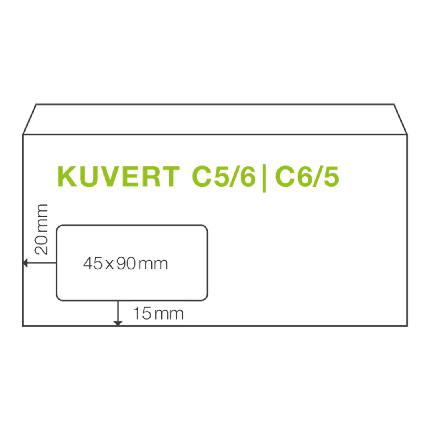 KI Fensterkuvert C5/6 110x220mm wei, 80 gr. selbstklebend, 100 Stk.