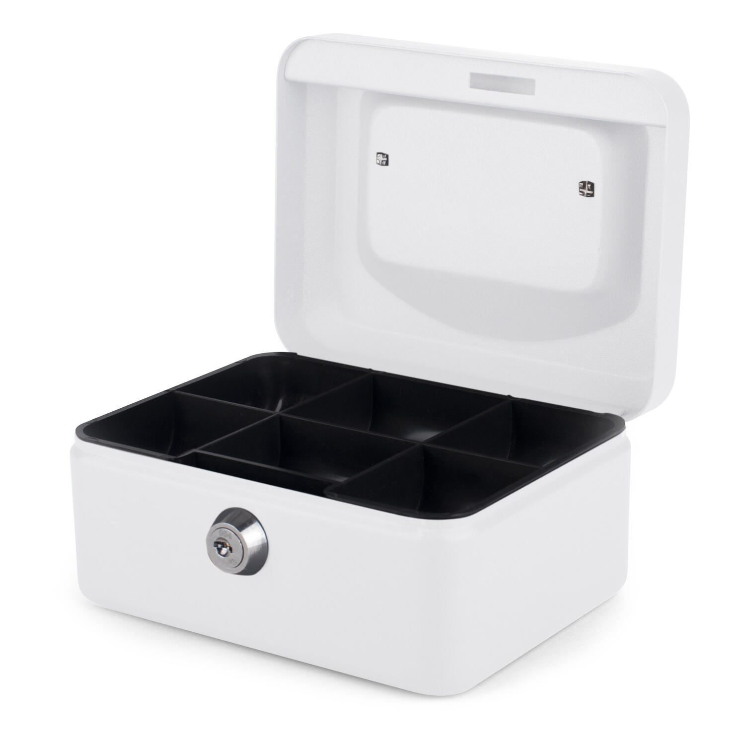 Geldkassette aus robustem Stahl mit herausnehmb. M�nzf�chern 150 mm, wei�