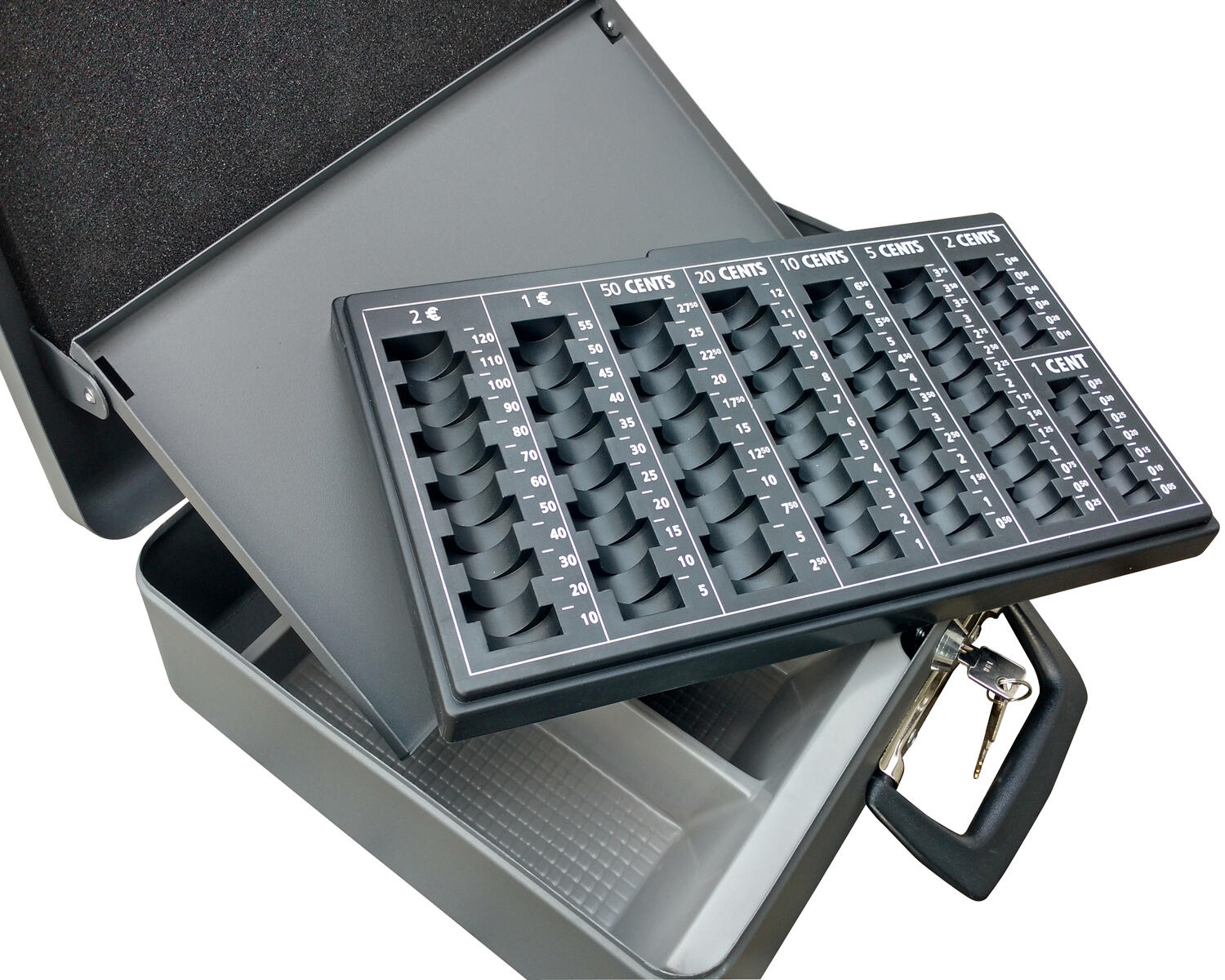 Premium Geldkassette XL aus robustem Stahl  inkl. Euro M�nzbrett 2 Tragegriffe