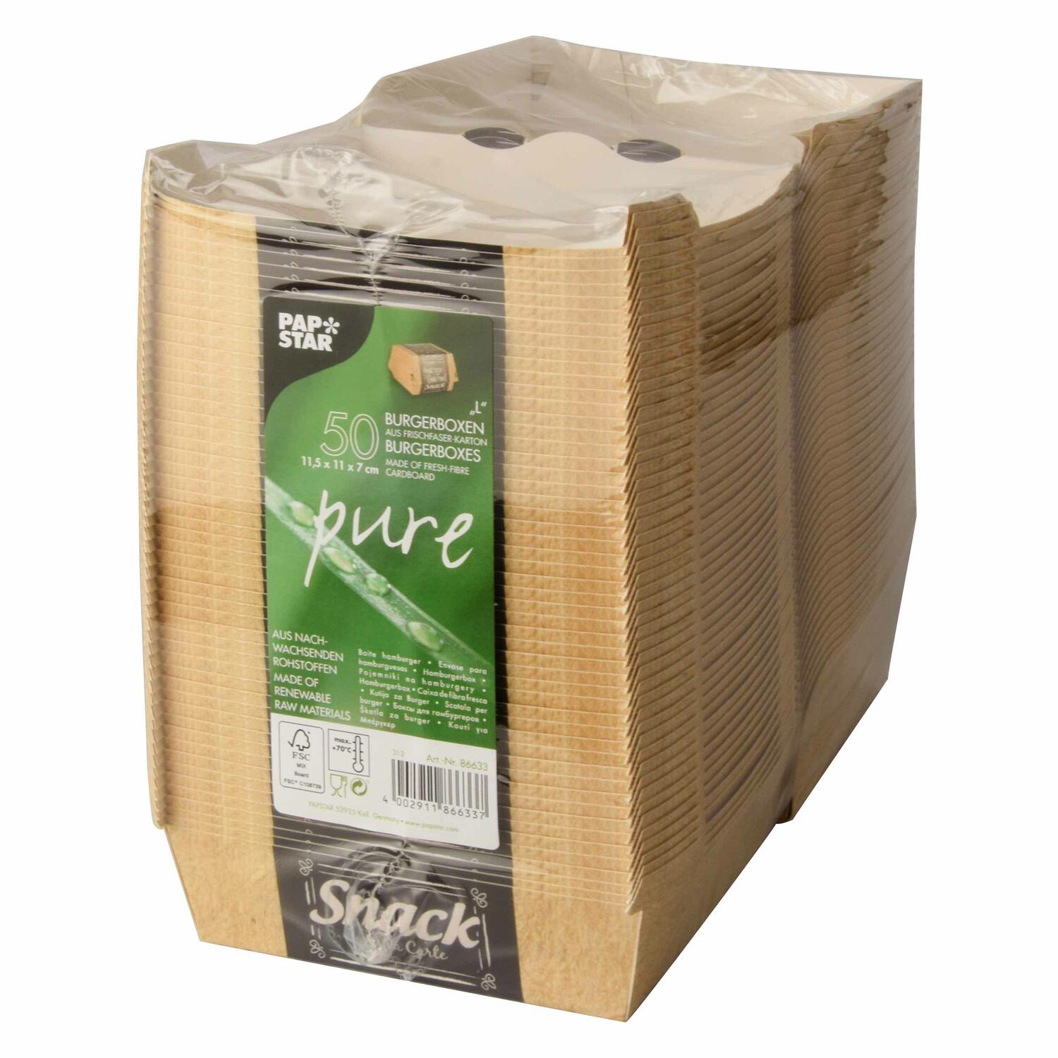 PAPSTAR Burgerboxen aus Pappe FSC� 12,5 x 12,5 cm Good Food gro�, 50 Stk.