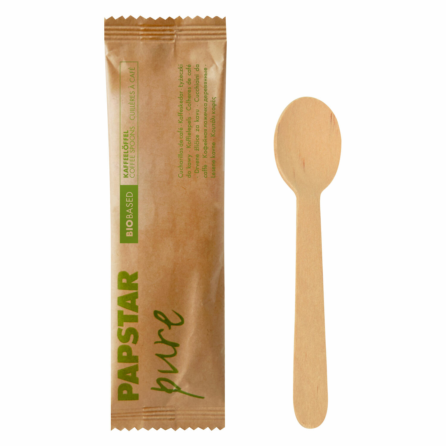 PAPSTAR Kaffeel�ffel aus Holz 11 cm einzeln verpackt in Papierbeutel, 50 Stk.