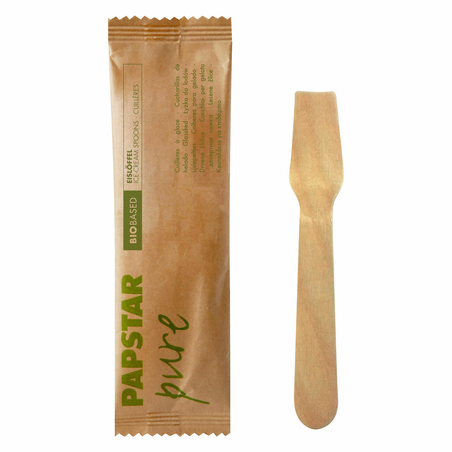 PAPSTAR Eisl�ffel aus Holz 9,4 cm einzeln verpackt in Papierbeutel, 50 Stk.
