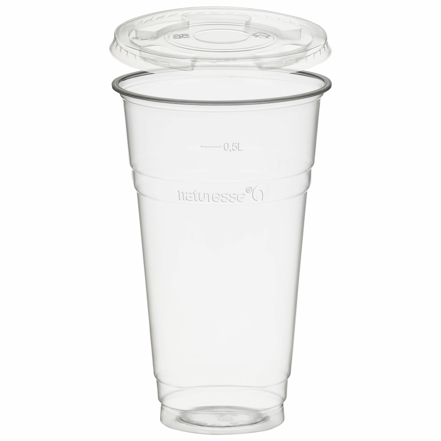 BIO Trinkbecher 500ml + Deckel flach ohne Loch aus Biokunststoff (PLA) 50 Stk.