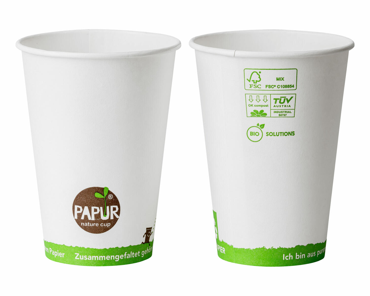 Bio Automatenbecher Kaffeebecher PAPUR ohne Kunststoff 70,3mm � 180 ml, 100 Stk.