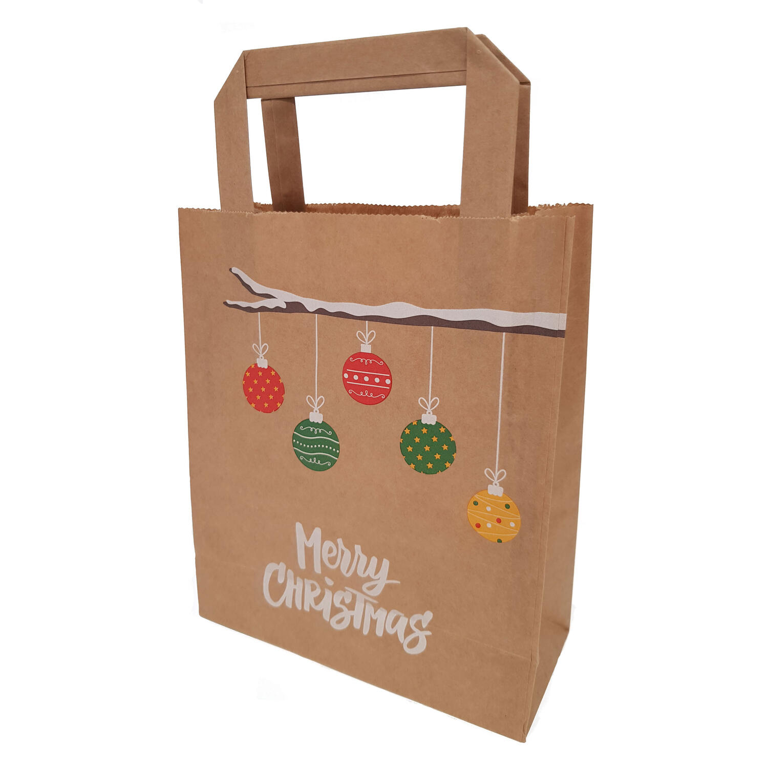 Papiertragetaschen aus Kraftpapier 180+ 80x220mm Motiv Weihnachtszweig braun