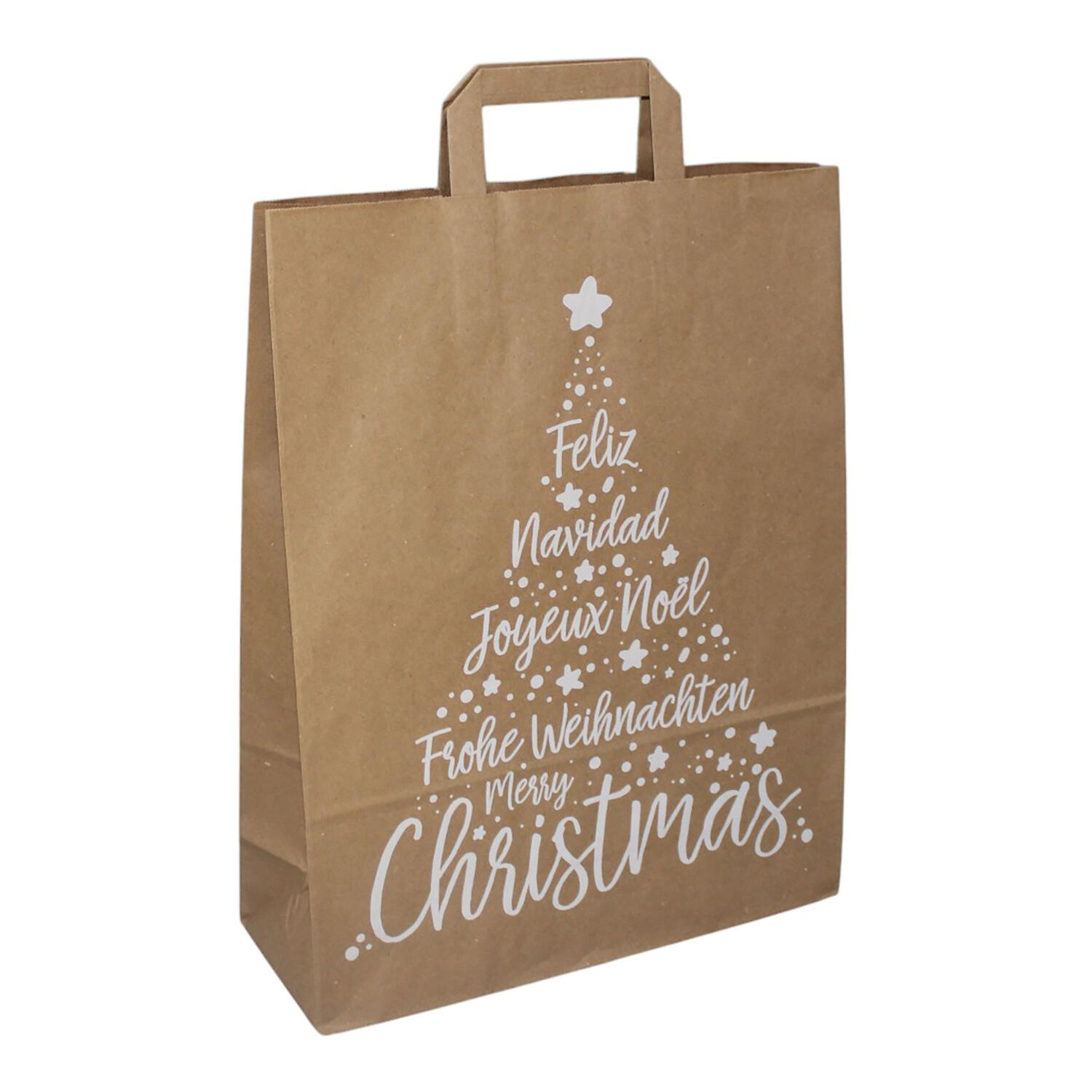 Papiertragetaschen aus Kraftpapier 260+170x250mm Motiv Christmas wei braun 80 gr.