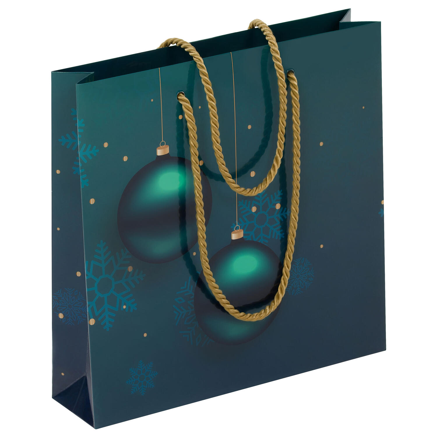 Luxus Papiertragetaschen 250+ 60x250mm Weihnachtskugeln in Petrolblau 190 g/m
