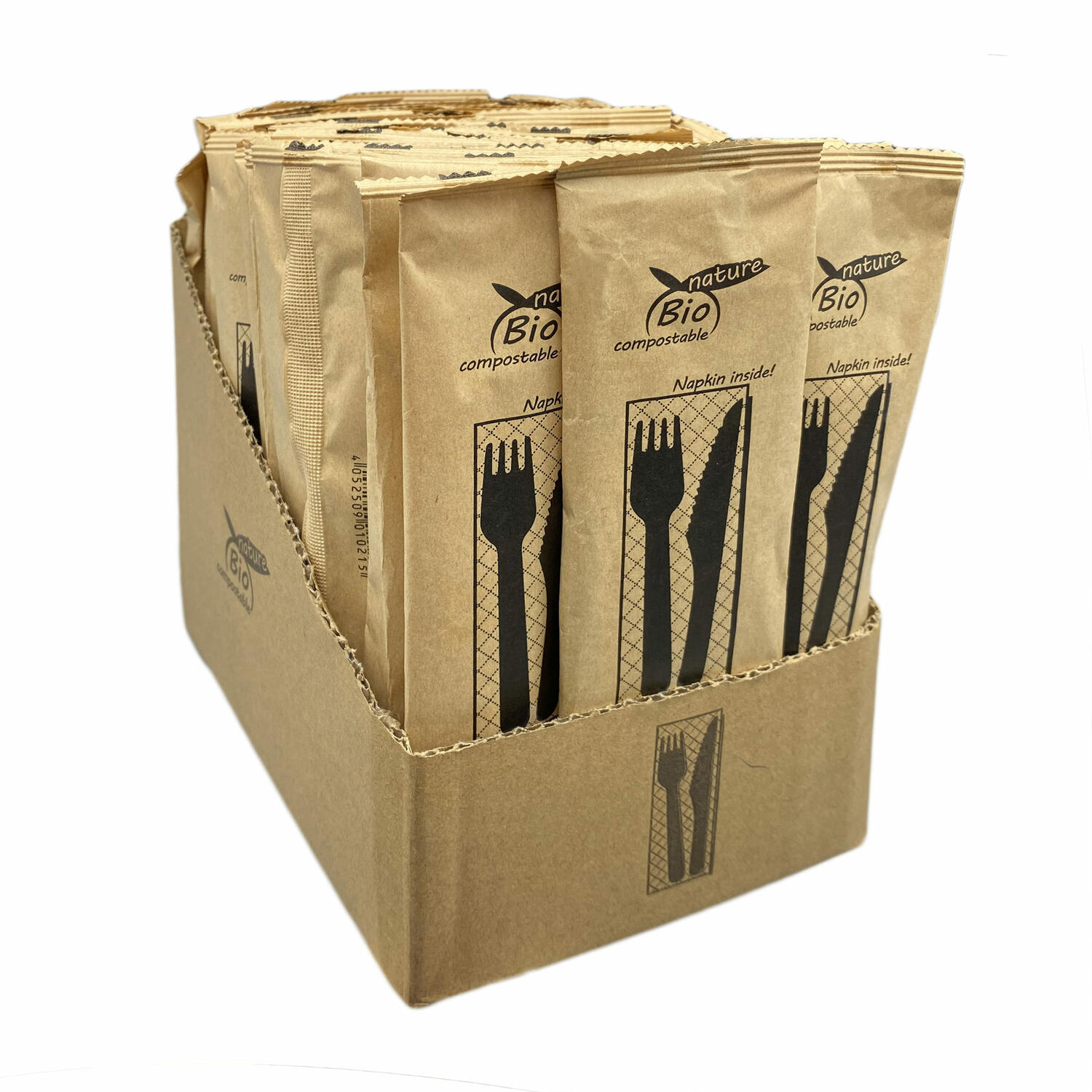 Bestecksets aus Holz biologisch abbaubar 3-teilig hygienisch verpackt, 60 Sets