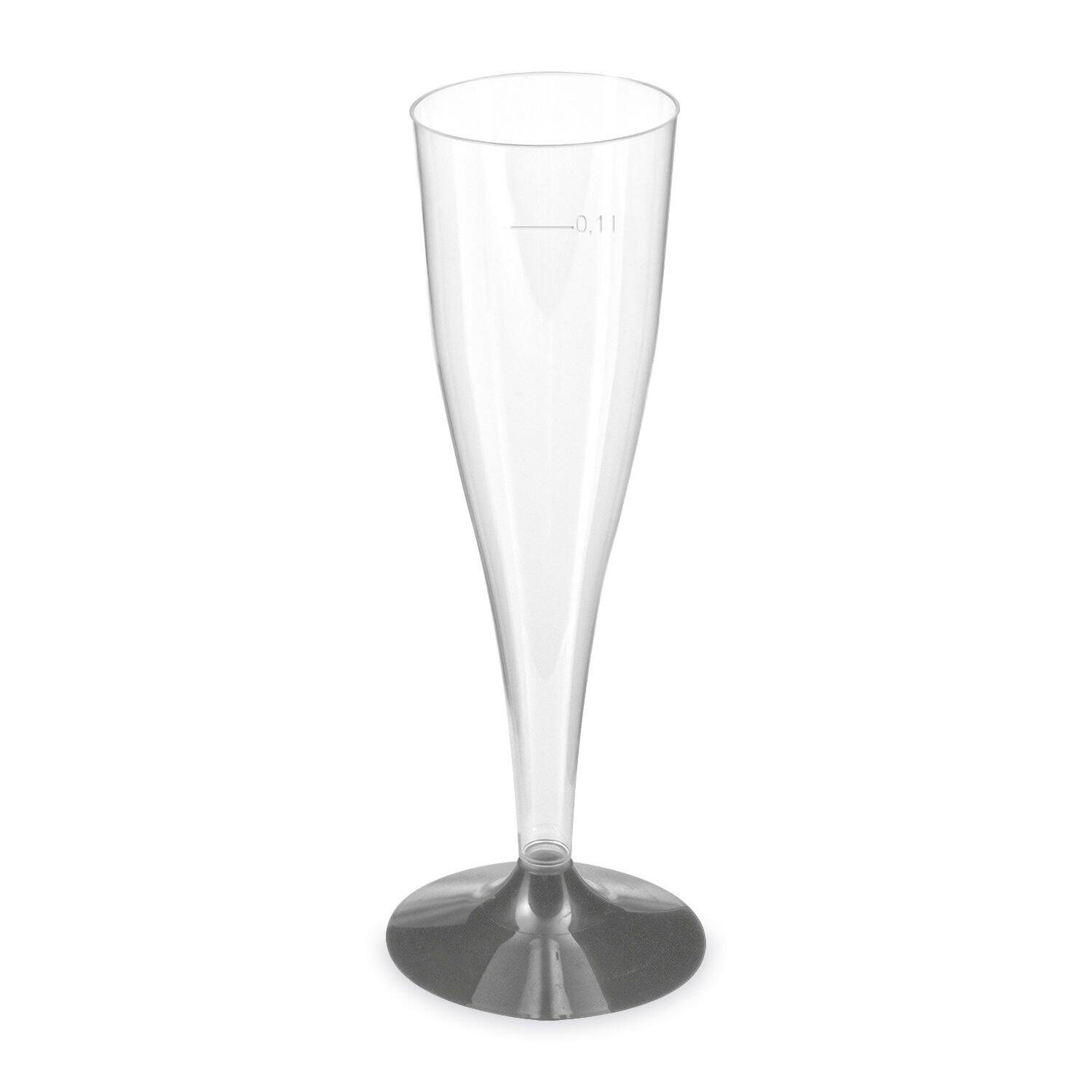Einweg-Sektglas Champagnerglas glasklar mit schwarzem Fu 100ml PS, 20 Stk.