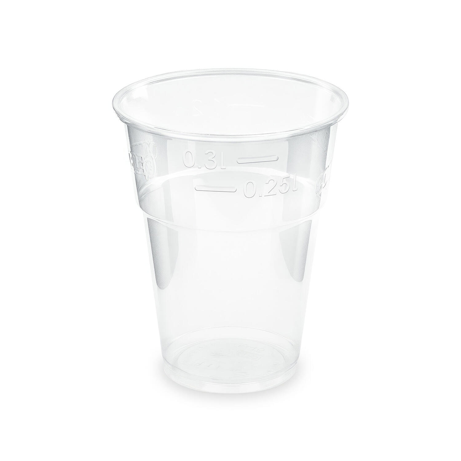BIO Trinkbecher klar 300 ml 0,3 l Eichstrich Biokunststoff PLA  84mm 50 Stk.