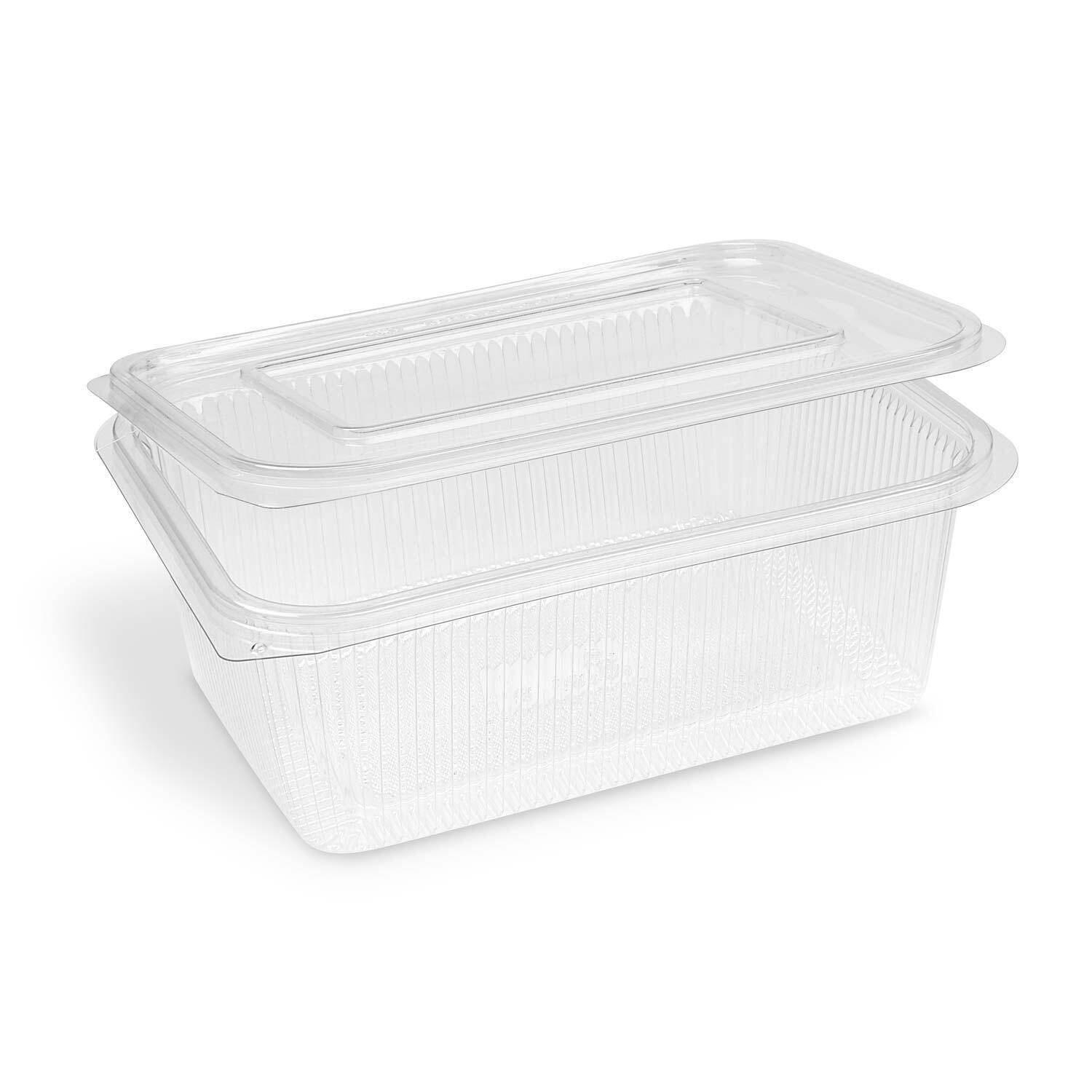 Rechteckbecher klar mit Deckel 2000 ml (rPET), 50 Stk.