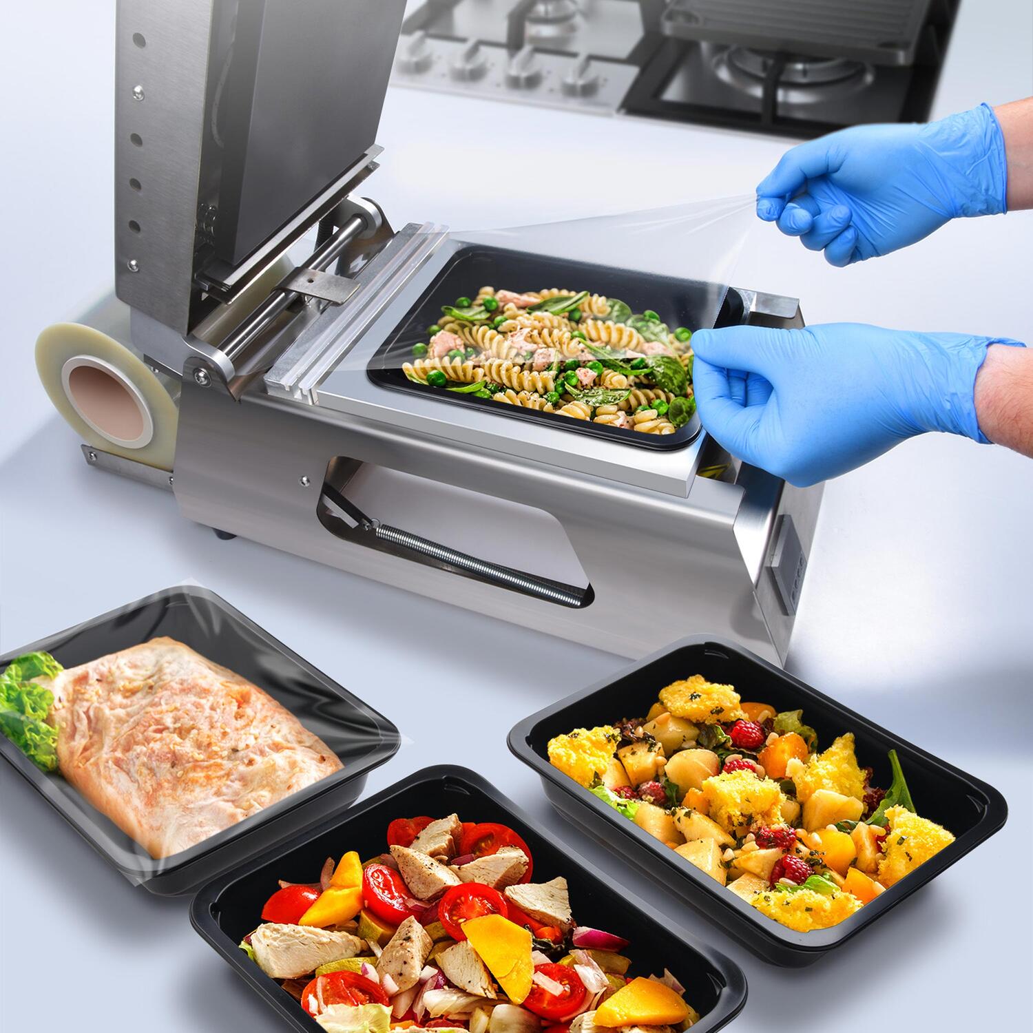 Siegelger�t WX-78600 - 700 Watt / 230 Volt inkl. 300 Suppen- Men�schalen, Siegelfolie und passendem Siegelrahmenahmen